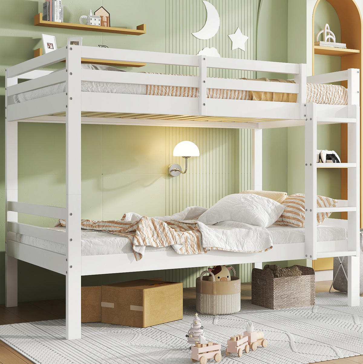 ETAGENBETT 90/200 cm aus Kiefernholz mit Absturzsicherung und teilbarer Konstruktion Weiß - Weiß, Holz (90/200cm) - Modenvie
