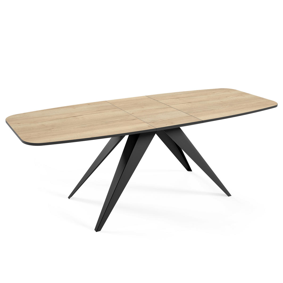 ESSTISCH Ferini, Ovaler Tisch mit Ausziehfunktion, 160-200x80 cm, Schwarz+eiche Halifax - Eichefarben/Schwarz, Metall (180/80/76cm) - Beautysofa