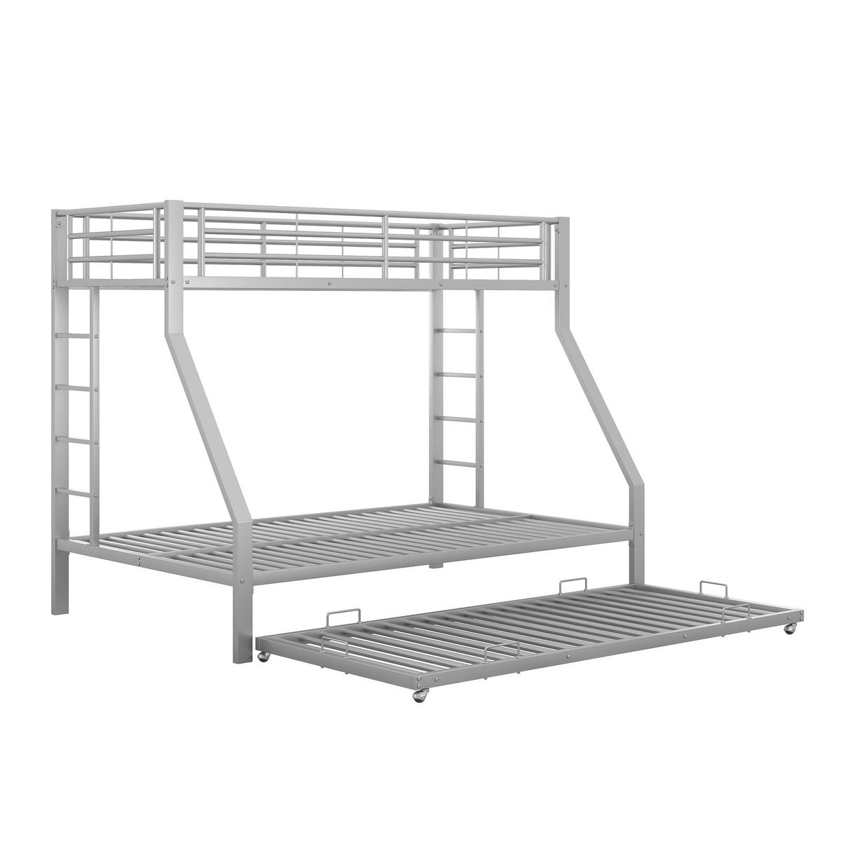 ETAGENBETT 90/190 cm aus Metall mit ausziehbarem Bett und Sicherheitsleitern - Silberfarben, Metall (90/190cm) - OKWISH