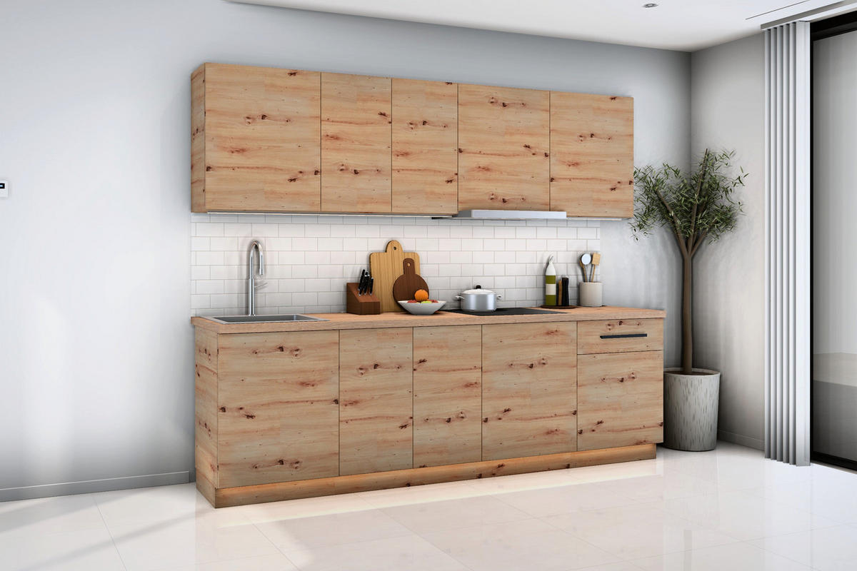 KÜCHENZEILE Nexa Woodline – 260 cm – K19-G260 - Hellbraun/Eiche Artisan, Holzwerkstoff (260/210/47cm) - ROYAL24_MARKT