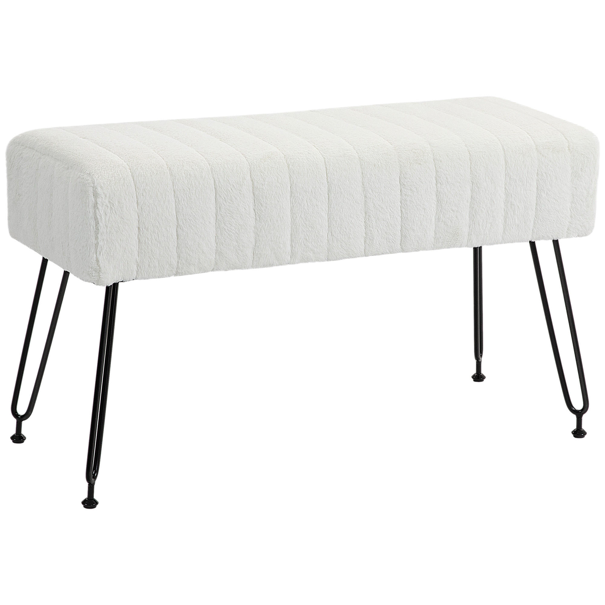 SITZBANK, Polsterbank mit Kunstfell-Optik, Metallbeine, Schuhbank für Flur Creme - Creme, Kunststoff (30/47/82cm) - HOMCOM