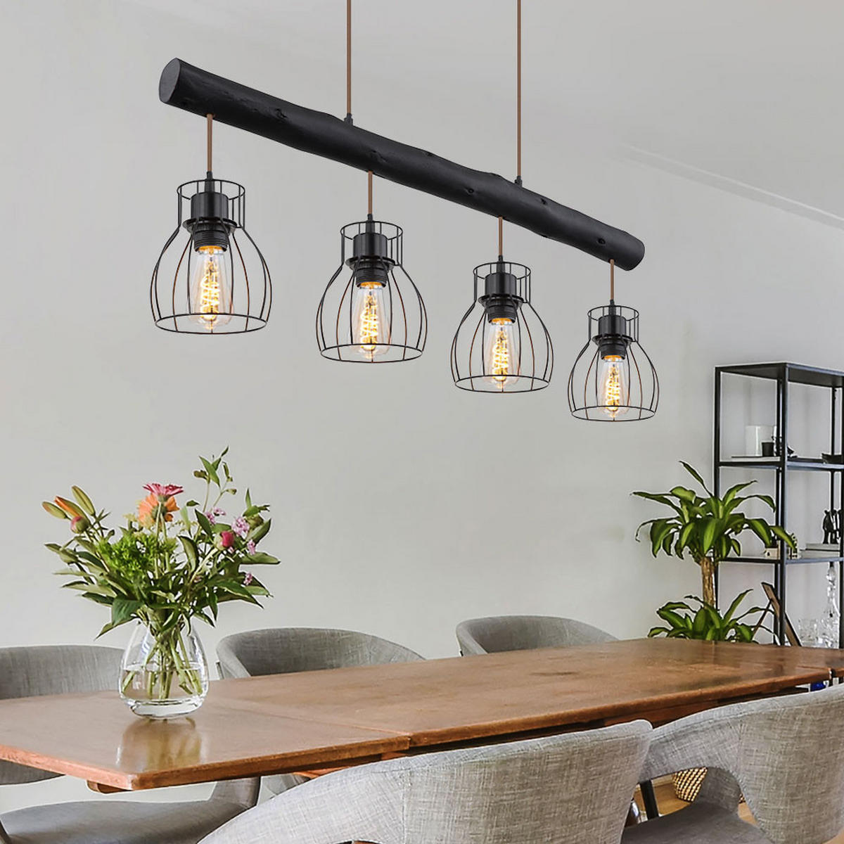 LED HÄNGELEUCHTE Holzoptik Schwarz - Schwarz, Holz (82.5/13.6/140cm)