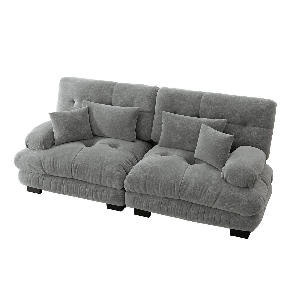 ECKSOFA modular Chenille Grau mit Kissen - Hellgrau, Kunststoff (77/81/220cm) - Meubliv