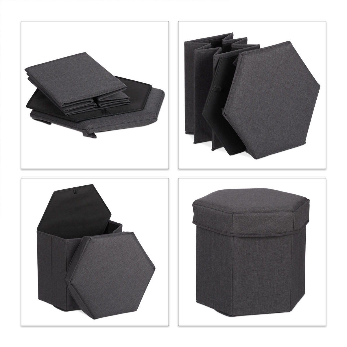 SITZHOCKER - Anthrazit, Holzwerkstoff/Textil (36/31/32cm) - Relaxdays