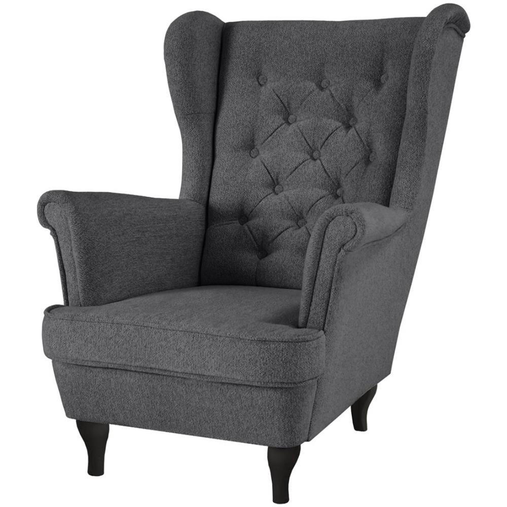CHESTERFIELD-SESSEL Falco dunkelgrau mit Wenge Holzbeinen - Anthrazit, Holz/Textil (82/102/92cm) - Beautysofa