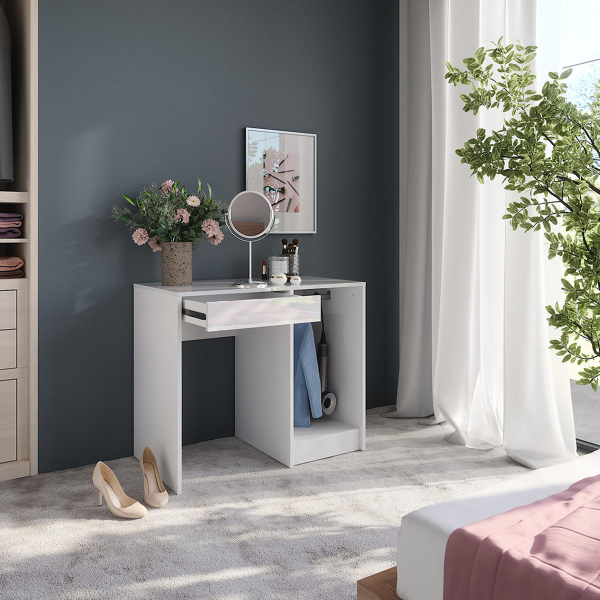 TOALETNÍ STOLEK Sherry Bílá/bílý vysoký lesk - vysoce lesklá bílá, kompozitní dřevo (89.8/76/50.1cm) - Vicco