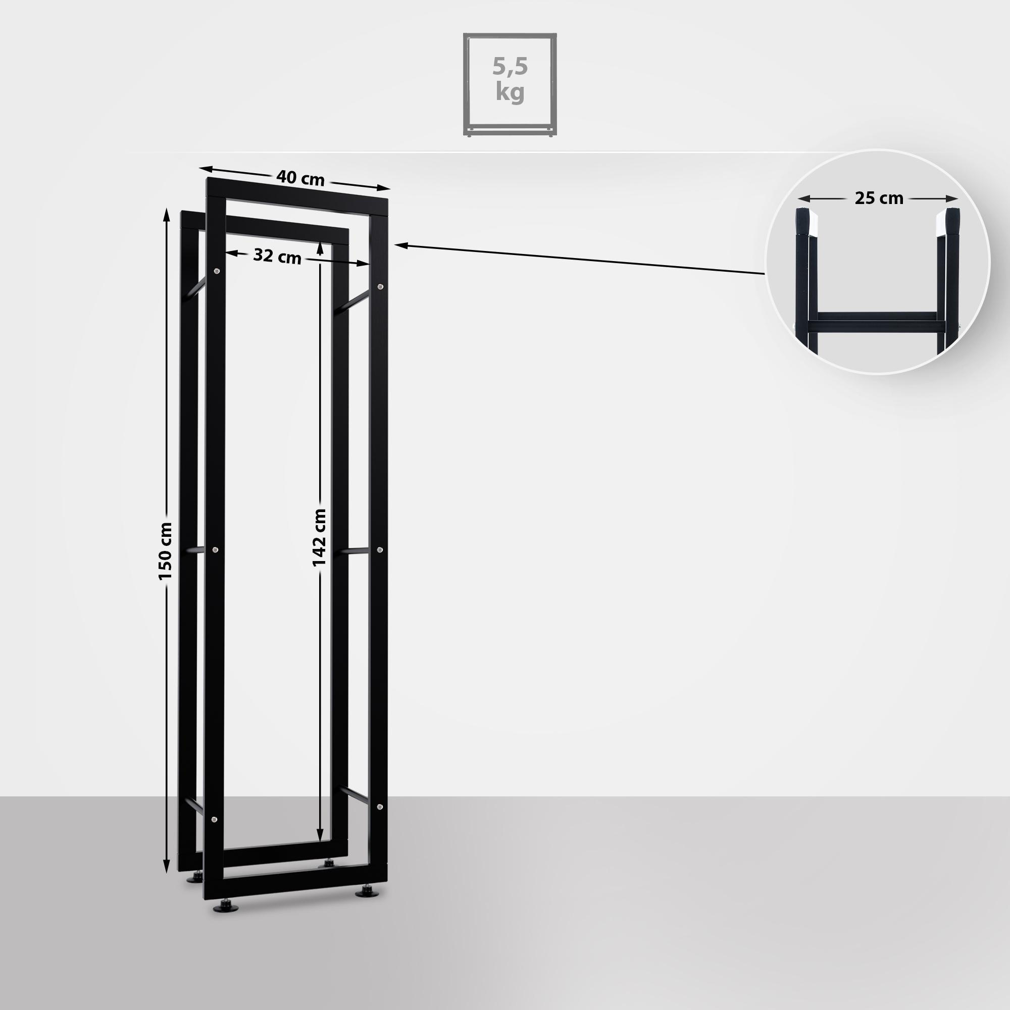 KAMINHOLZREGAL 40/25/150 cm Metall Schwarz - Schwarz, Metall (40/150/25cm) - CLP