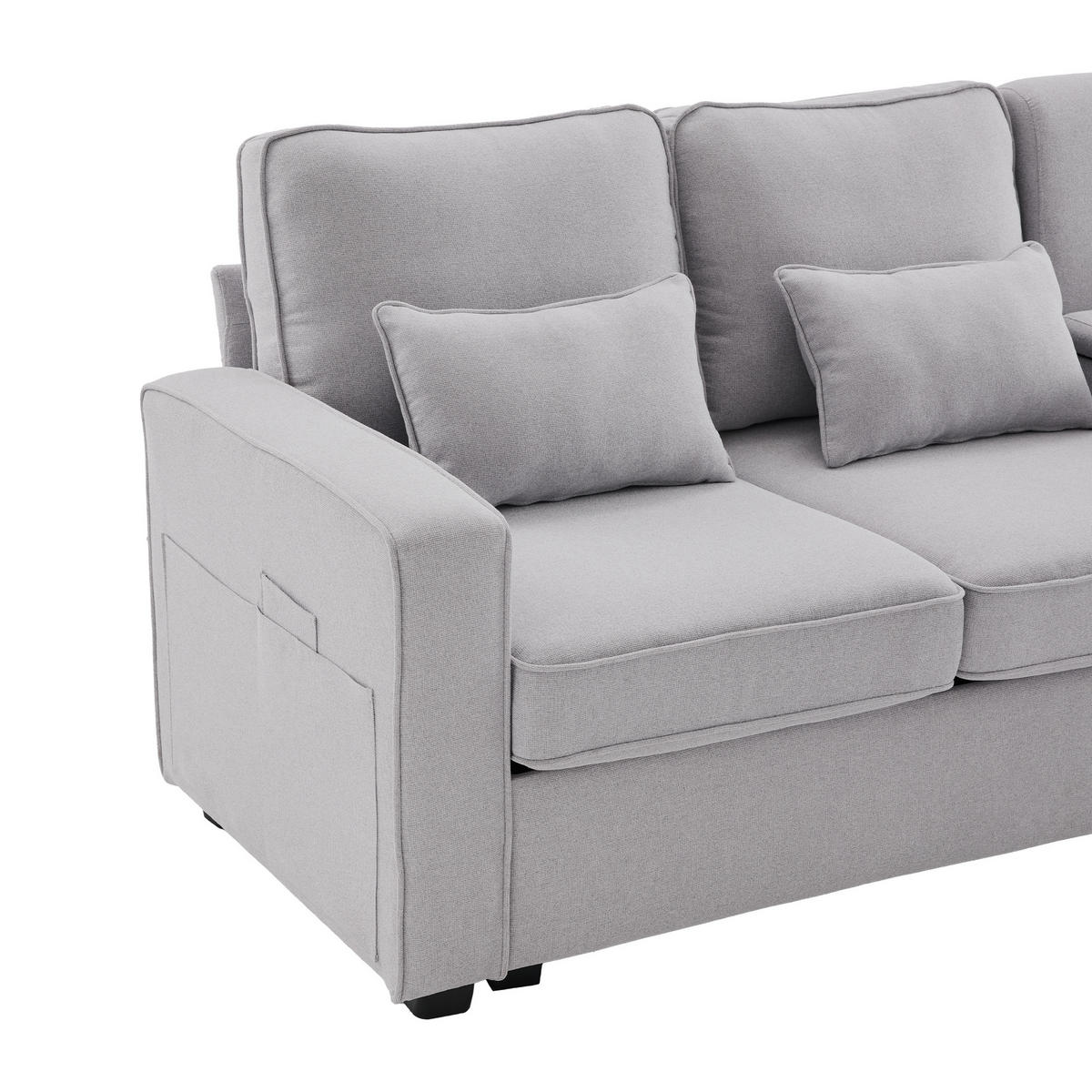 4-SITZER SOFA Leinen Grau mit USB, Getränkehaltern, Stauraum und mit Kissen - Hellgrau, Holzwerkstoff/Kunststoff (290/88/83cm) - WISHDOR