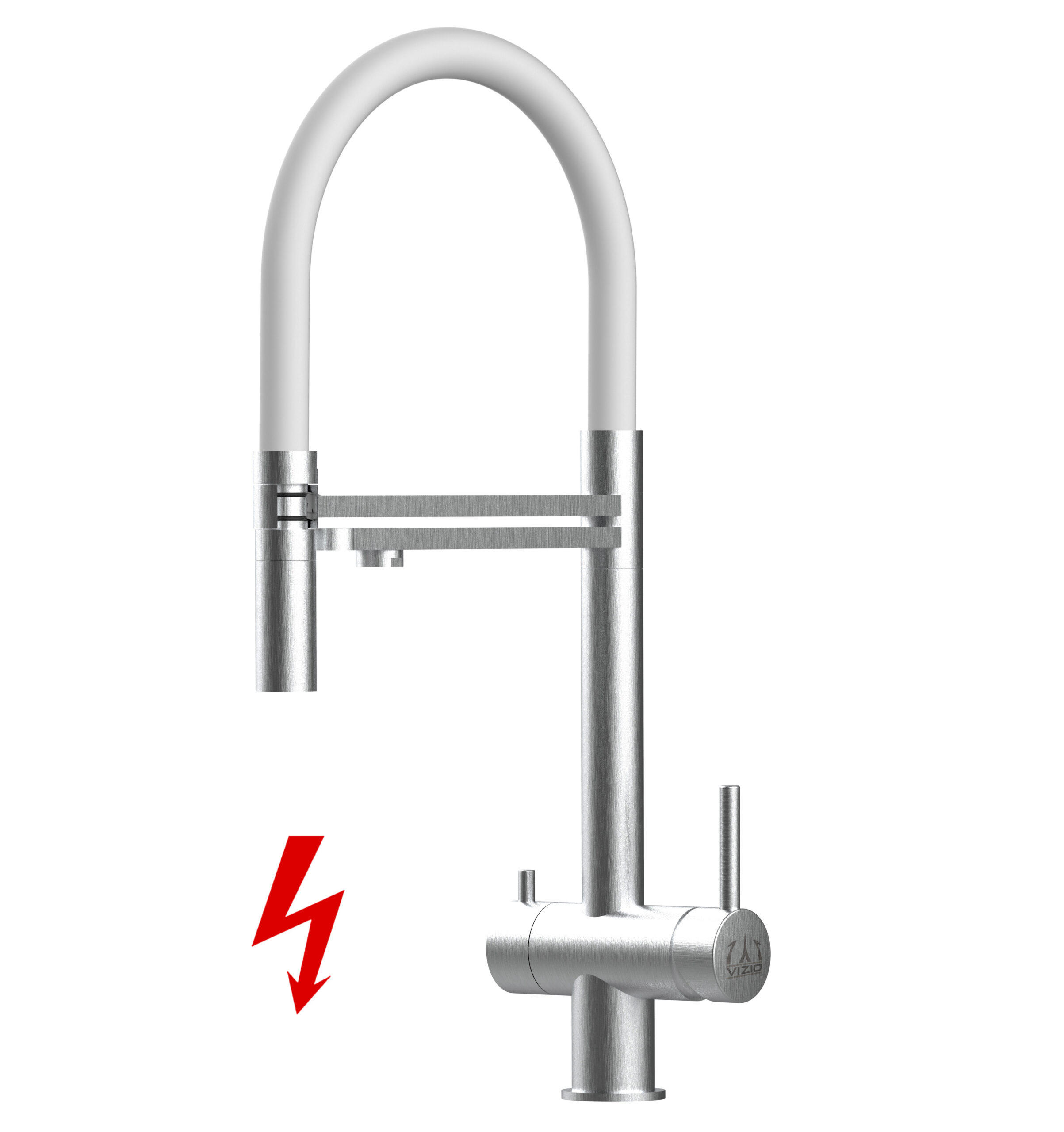 NIEDERDRUCK-3-WEGE-KÜCHENARMATUR, Edelstahl Massiv aus Chirurgenstahl, Gebürstet und Weiß, 2-Strahl-Brause - Weiß, Metall (24/49/24cm) - VIZIO