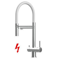 NIEDERDRUCK-3-WEGE-KÜCHENARMATUR, Edelstahl Massiv aus Chirurgenstahl, Gebürstet und Weiß, 2-Strahl-Brause - Weiß, Metall (24/49/24cm) - VIZIO