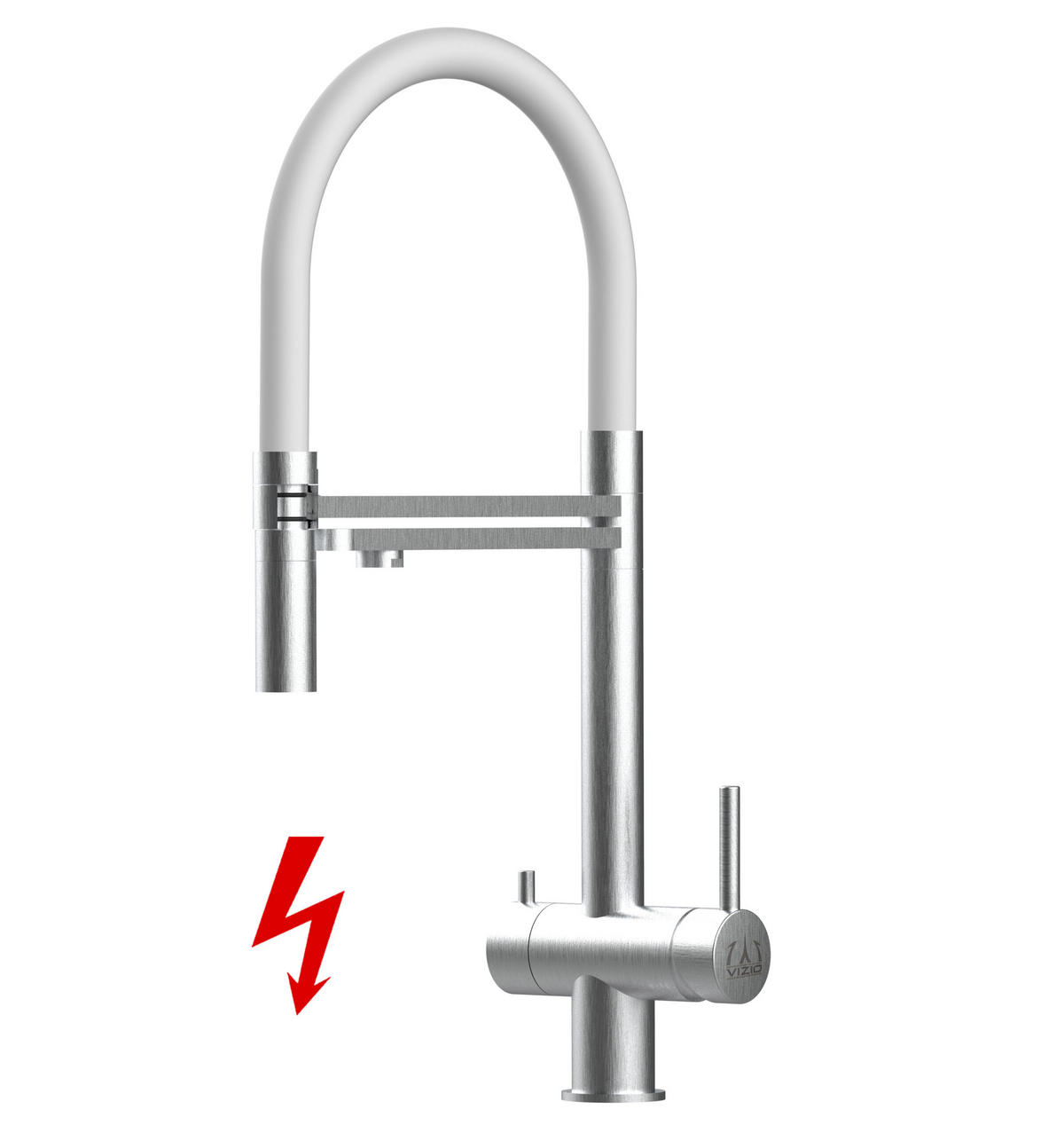 NIEDERDRUCK-3-WEGE-KÜCHENARMATUR, Edelstahl Massiv aus Chirurgenstahl, Gebürstet und Weiß, 2-Strahl-Brause - Weiß, Metall (24/49/24cm) - VIZIO