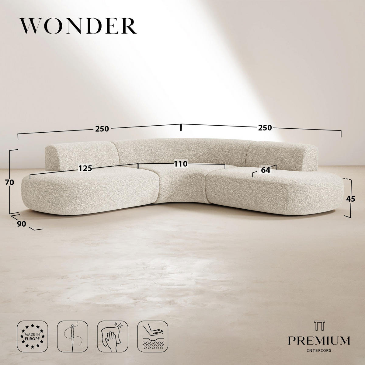 ECKSOFA WONDER Frottee Schwarz 90cm - Schwarz, Textil (90/250cm) - Premium Interiors
