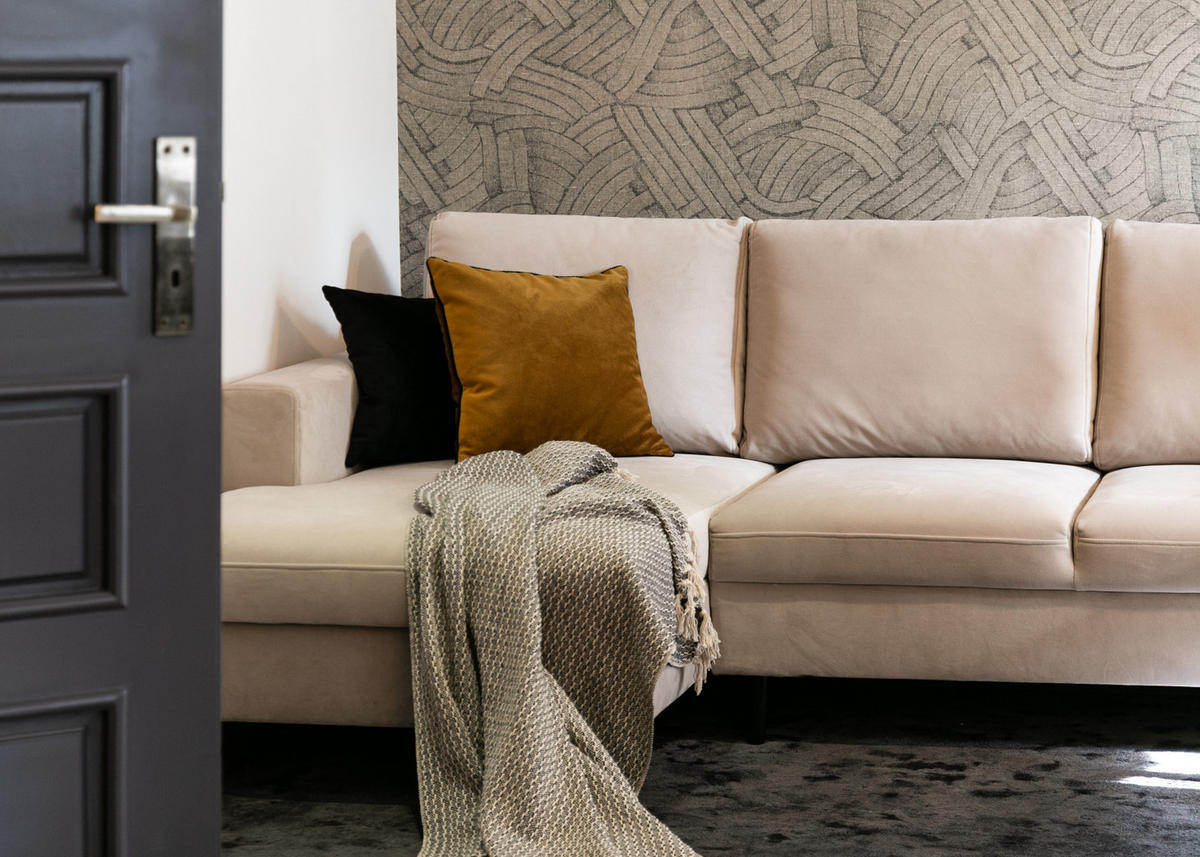ECKSOFA Nalika Cremeweiß Velours - Creme/Schwarz, Holz/Textil (230/143cm) - Selsey