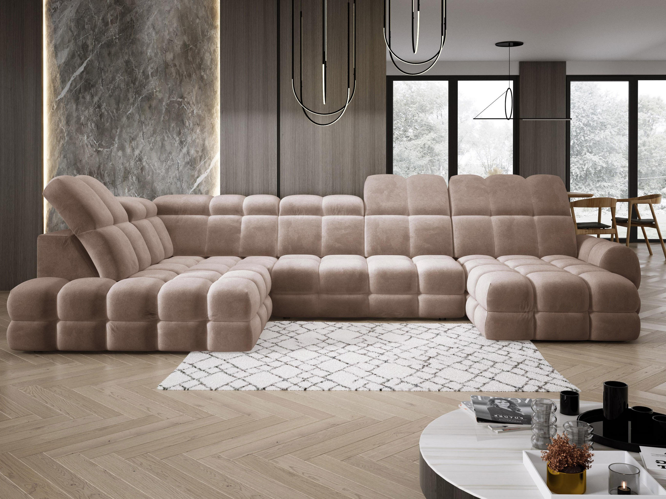 ECKSOFA TOLLO Salvador-stoff U-form 400x217x105 cm braun - Braun, Holz/Textil (400/217cm) - DomoHome