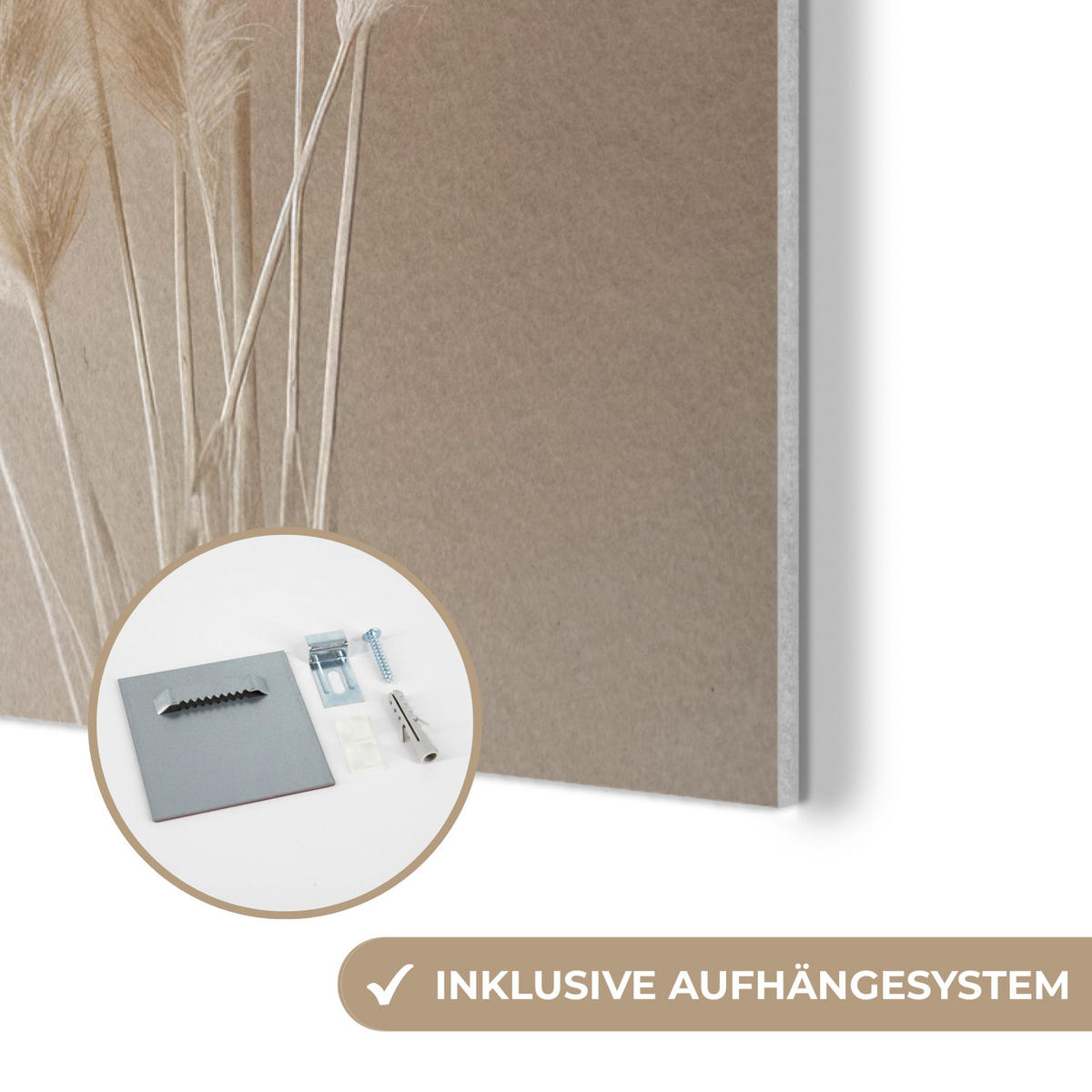AKUSTIKPANEEL Pampasgras - Federn - Pastell - Weiß 60x80 cm - Naturfarben, Textil (60/0.9/80cm) - MuchoWow