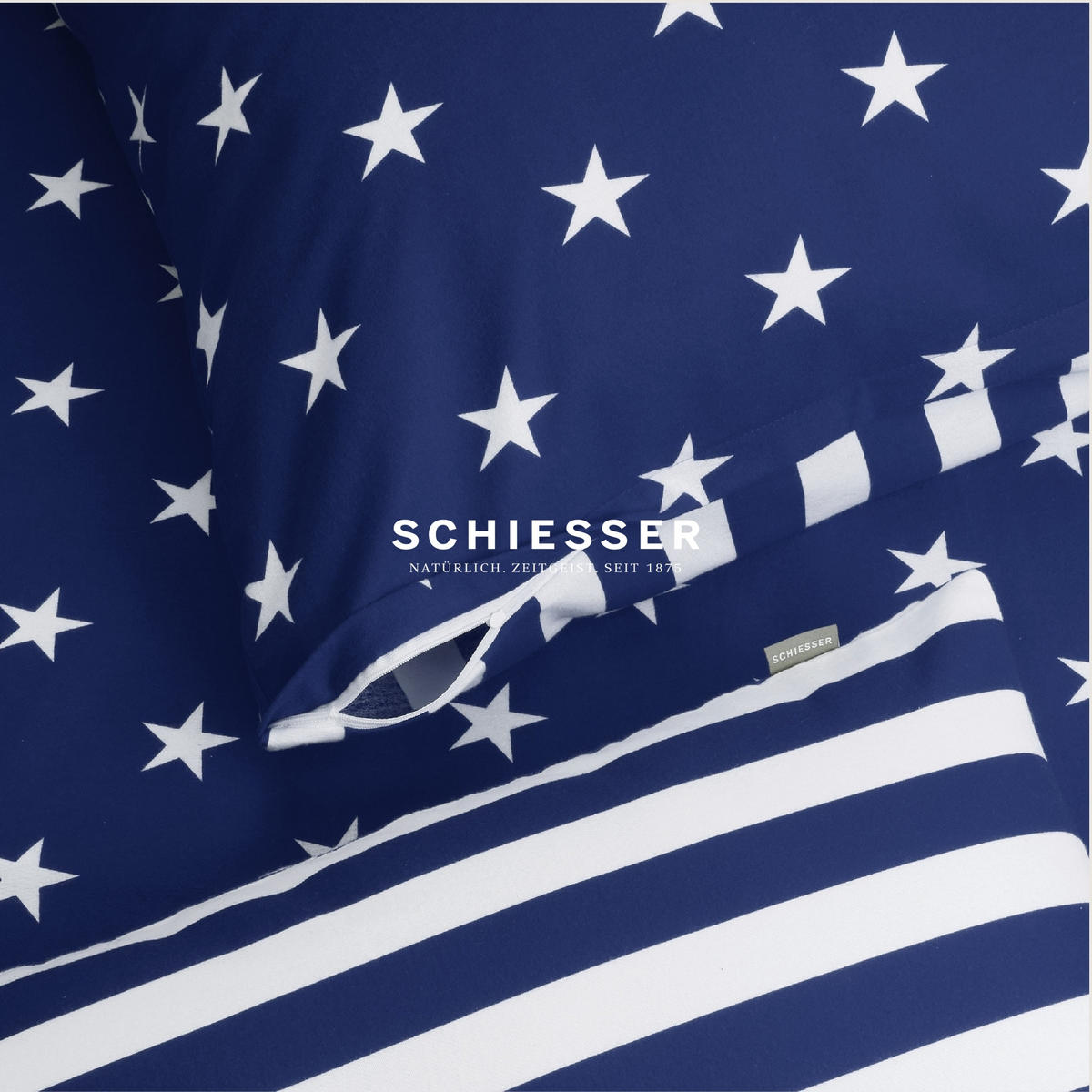 BETTWÄSCHESET Sterne - Feinbiber - 2-teilig - 155 x 220 cm - Blau - Blau, Textil (155/220cm) - SCHIESSER