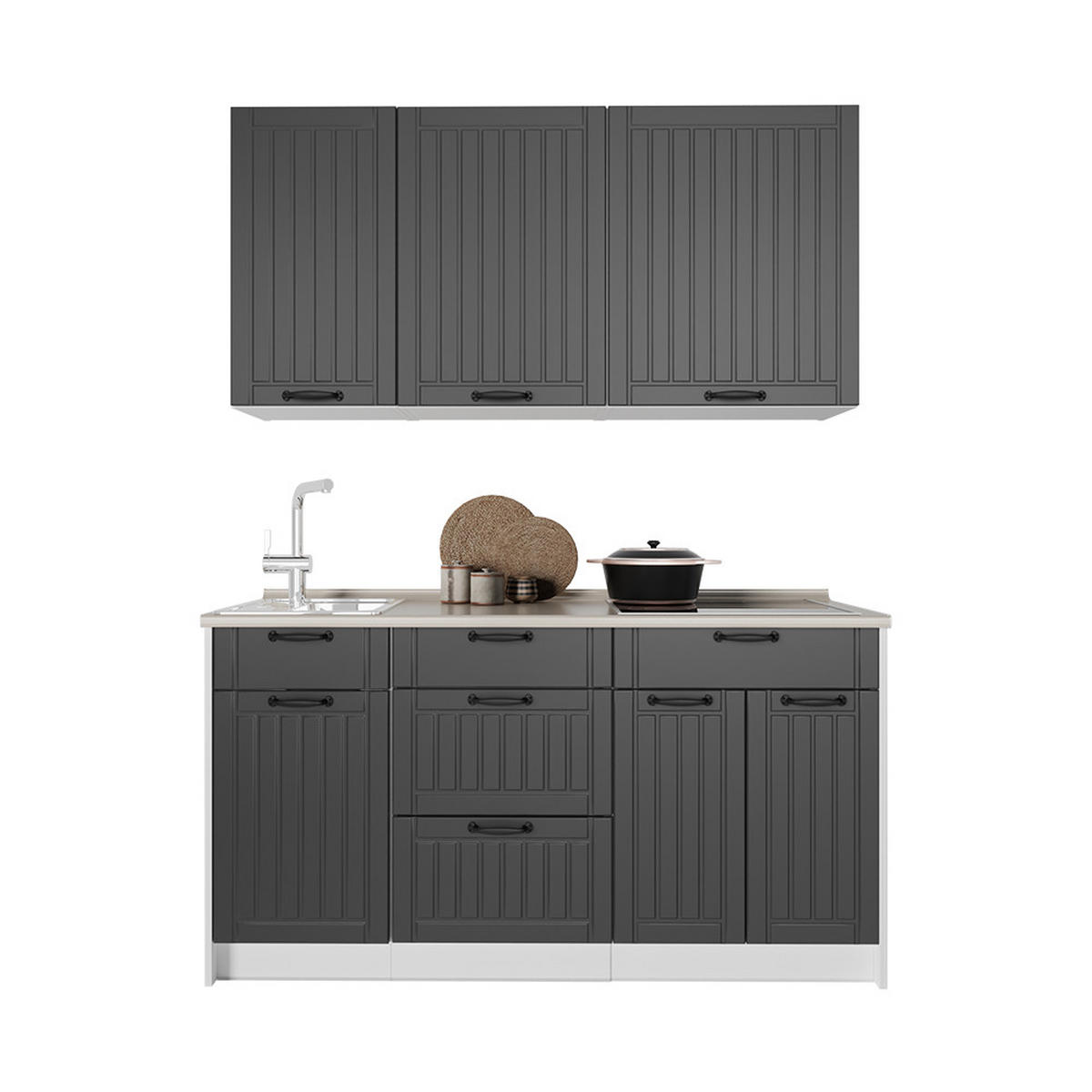 SAMOSTATNÁ KUCHYŇA Fame-Line, Tmavo-sivá/biely, 150 cm, AP Marble - biela/tmavosivá, kompozitné drevo (150/82/60cm) - Vicco