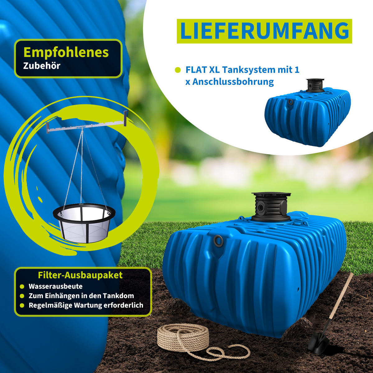XL Flachtank 7000 L inkl. Schachtverlängerung - Blau, Kunststoff (210/134/330cm) - 4rain