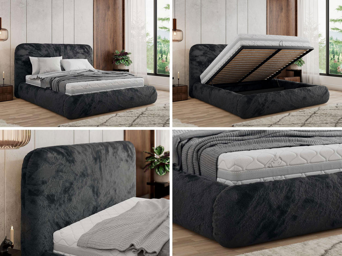 POLSTERBETT BENEA CLASSIC 200/200 - Dunkelgrau Plüsch - Schaum-Matratze - Dunkelgrau, Textil (200/200cm) - MKS