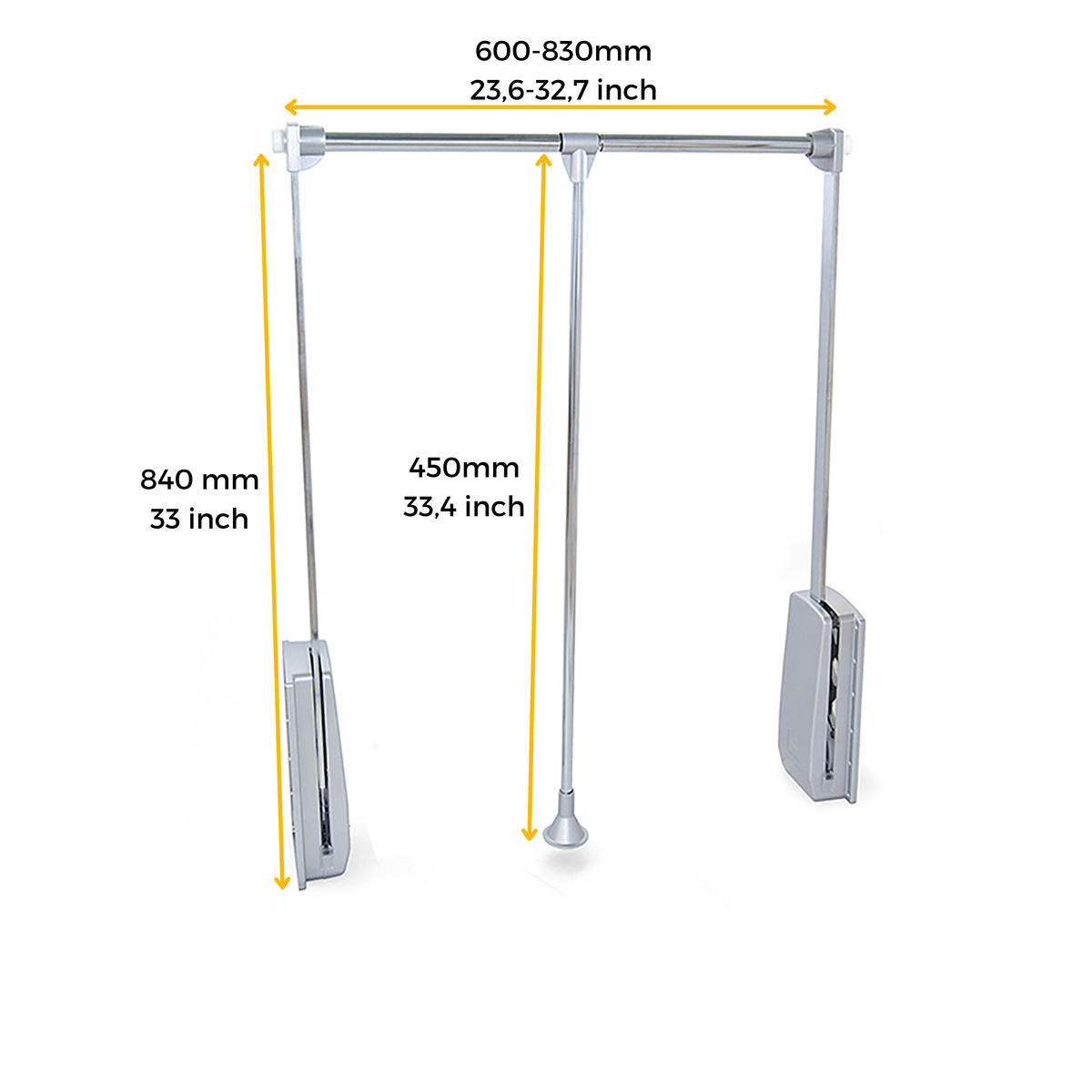 KLEIDERLIFT für Garderoben Hang, 600 - 830, Verchromt, Stahl und Kunststoff 10er-set - Chromfarben, Metall (83/85/75cm) - EMUCA