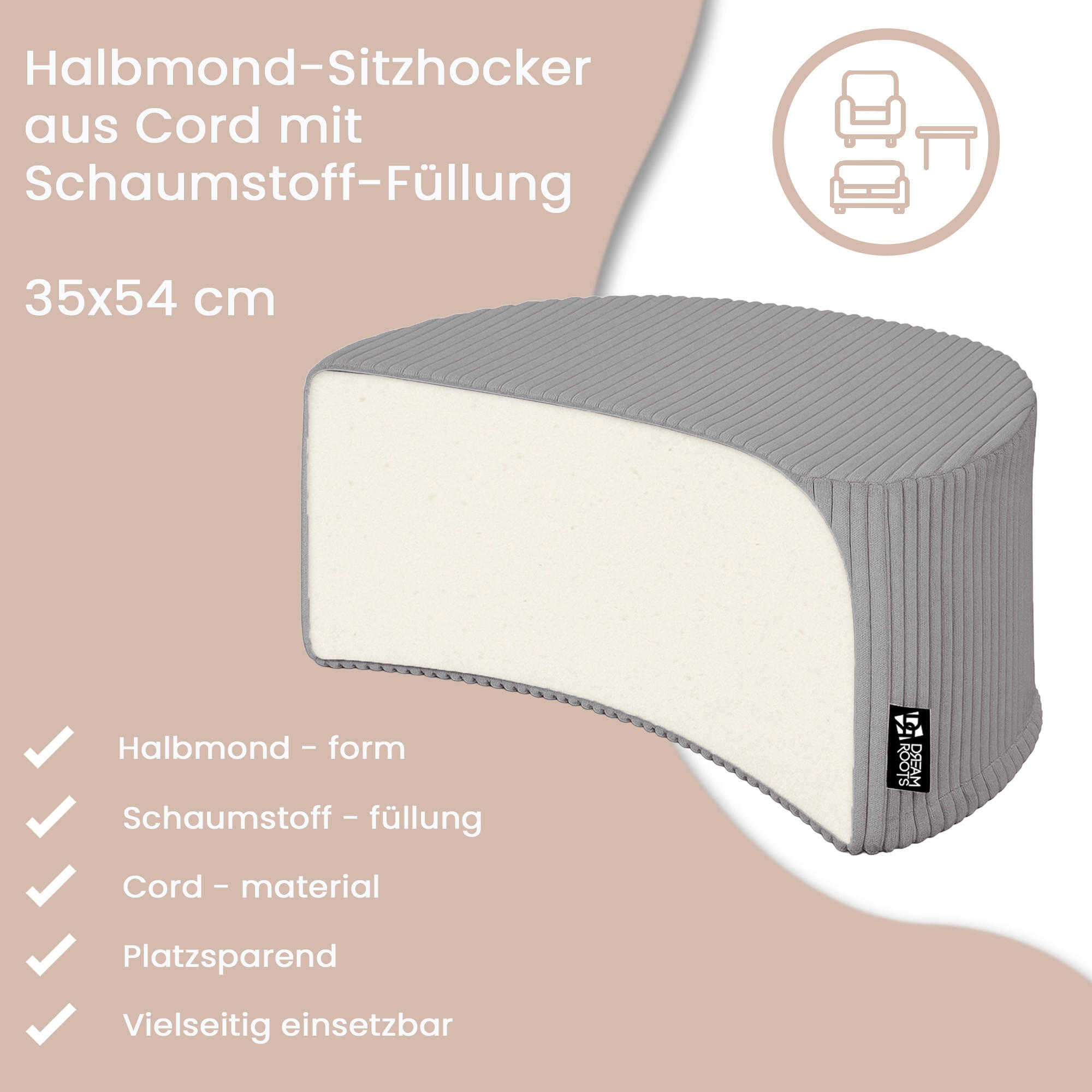 Thumbnail - Dreamroots Sitzsack, Dunkelgrau, Textil, 36x35x54 cm, Oeko-Tex® Standard 100, Wohnzimmer, Hocker, Poufs