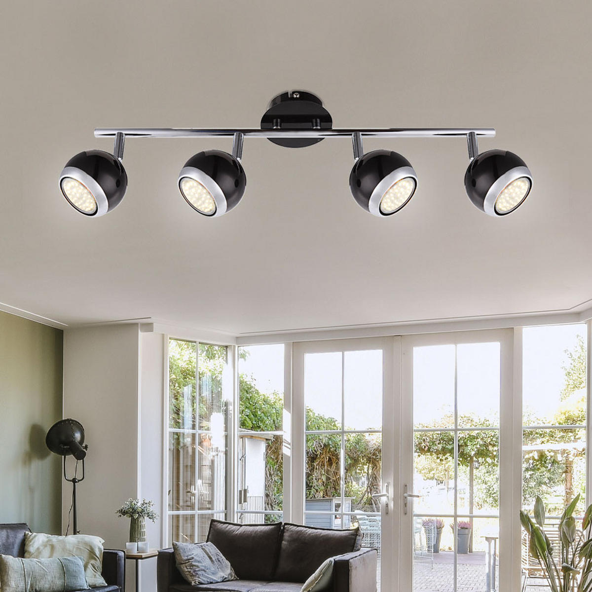DECKENLEUCHTE OMAN Schwarz Chrom - Schwarz, Metall (55/10/15cm) - Globo Lighting