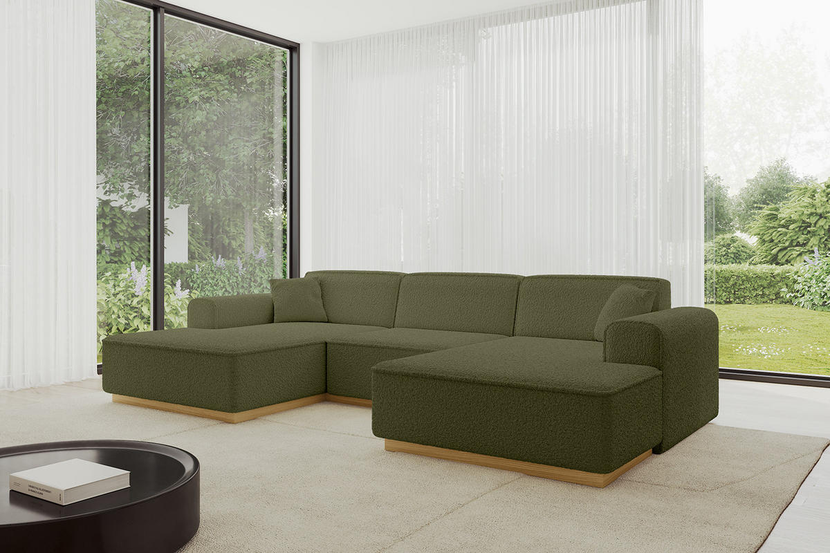 WOHNLANDSCHAFT IREA-U1-v2 - 297x165x81 cm Grün - Grün, Holzwerkstoff/Textil (297/81/165cm) - ALTDECOR