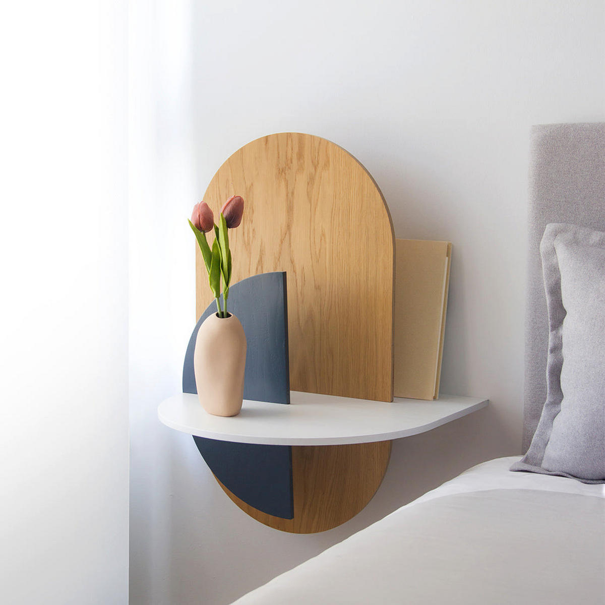 NACHTSTAND ALBA mit versteckter Aufbewahrung Oval - Eichefarben/Weiß, Holz (60/55/45cm) - Woodendot