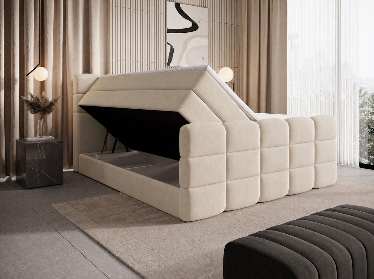 BOXSPRINGBETT Carenzo 2 Beige 200/200 cm H2/H3 mit premium Topper - Beige, Textil (200/200cm) - wonello