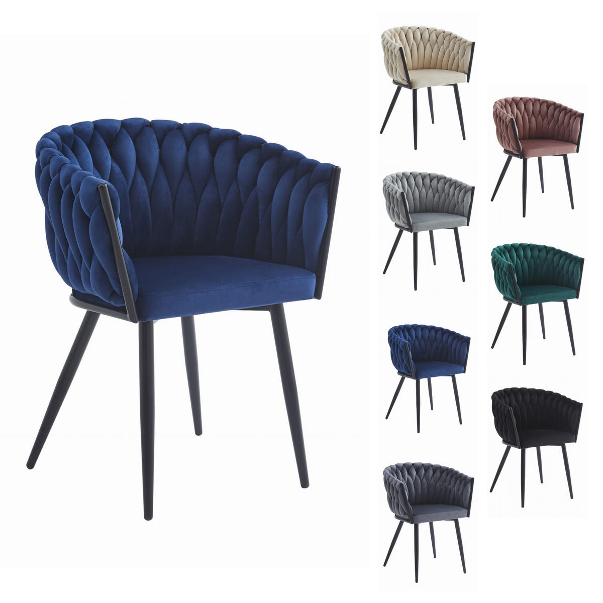 STUHL ARONA 6-er Set, Blau, Schwarze metallische Beine - Blau, Textil/Metall (61/79/55cm) - Komodee