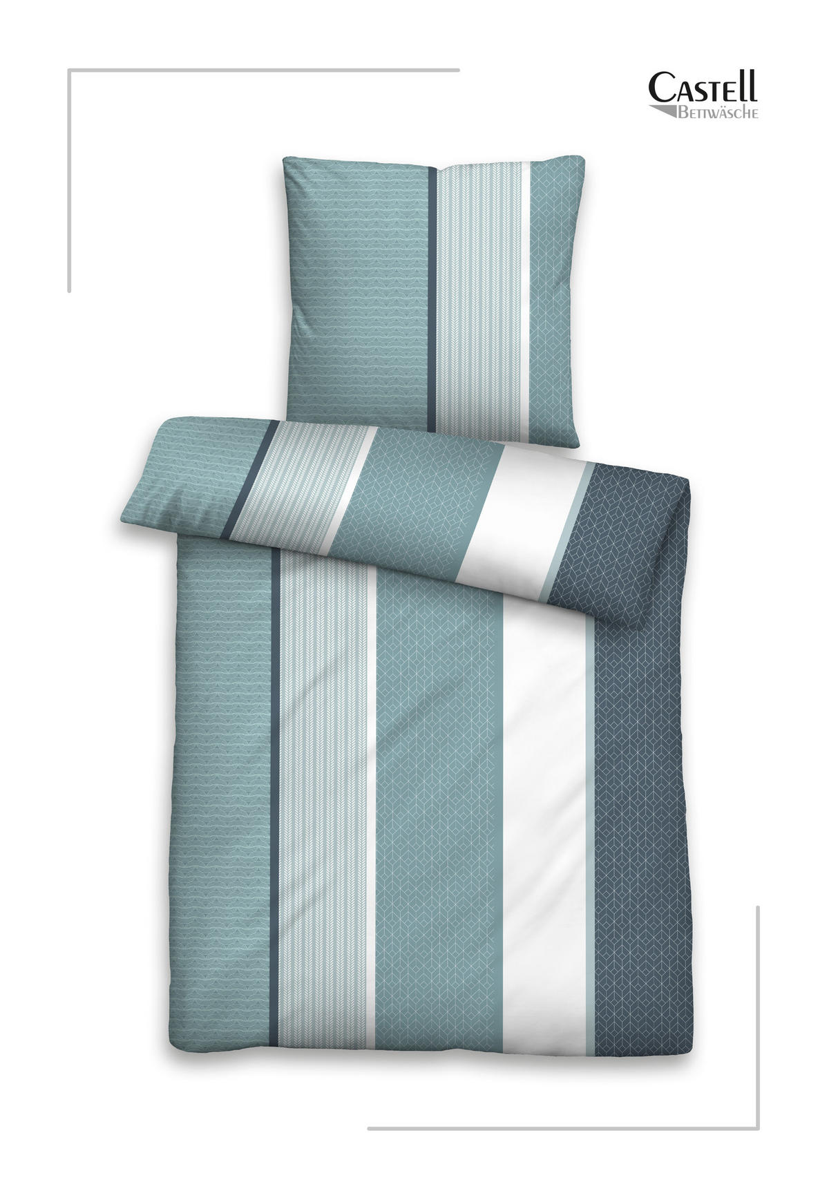 BETTWÄSCHE-GARNITUR Biber Längsstreifen petrol, 155x220 cm + 80x80 cm - Petrol, Textil (155/220cm) - Castell