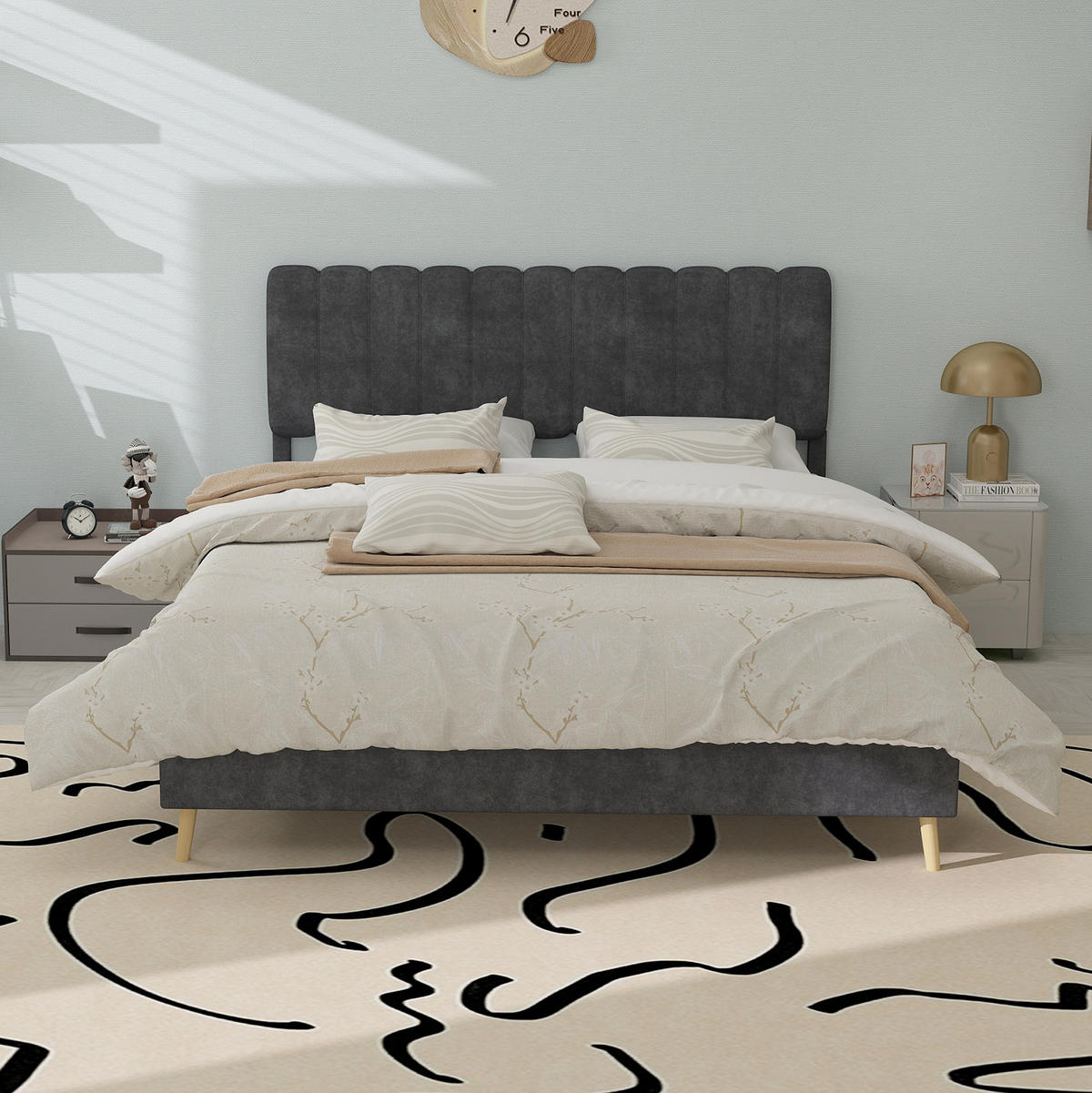 ČALÚNENÁ posteľ 140/200 cm s mäkkým čelom, stabilnou konštrukciou a moderným dizajnom, Sivá - sivá, textil (140/200cm) - Redom
