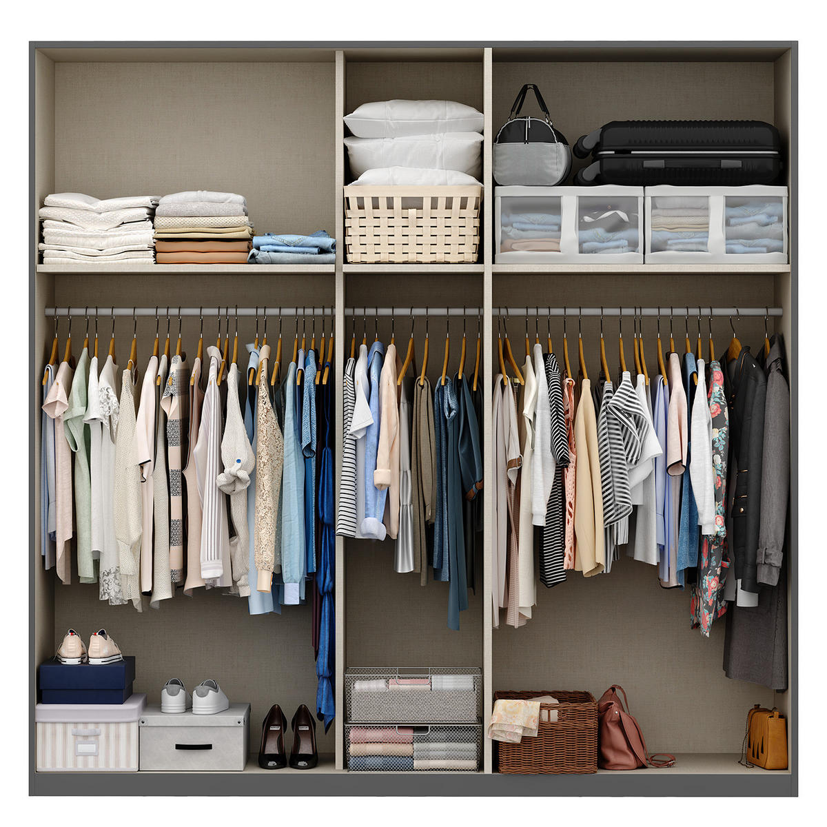 DREHTÜRENSCHRANK - Graphitfarben, Holzwerkstoff (225/222/60cm) - home24