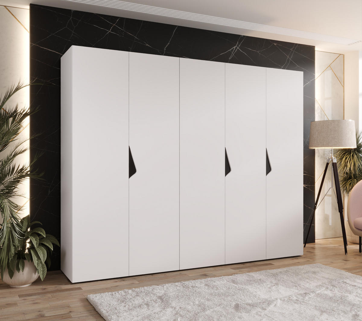 DREHTÜRENSCHRANK 202/250/52 5-türig - Schwarz/Weiß, Holz/Metall (250/202/52cm) - Abiks Möbel