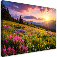 LEINWANDBILD Wiese Blumen Berglandschaft Natur 100x70cm - Multicolor, Textil (100/70cm) - Feeby