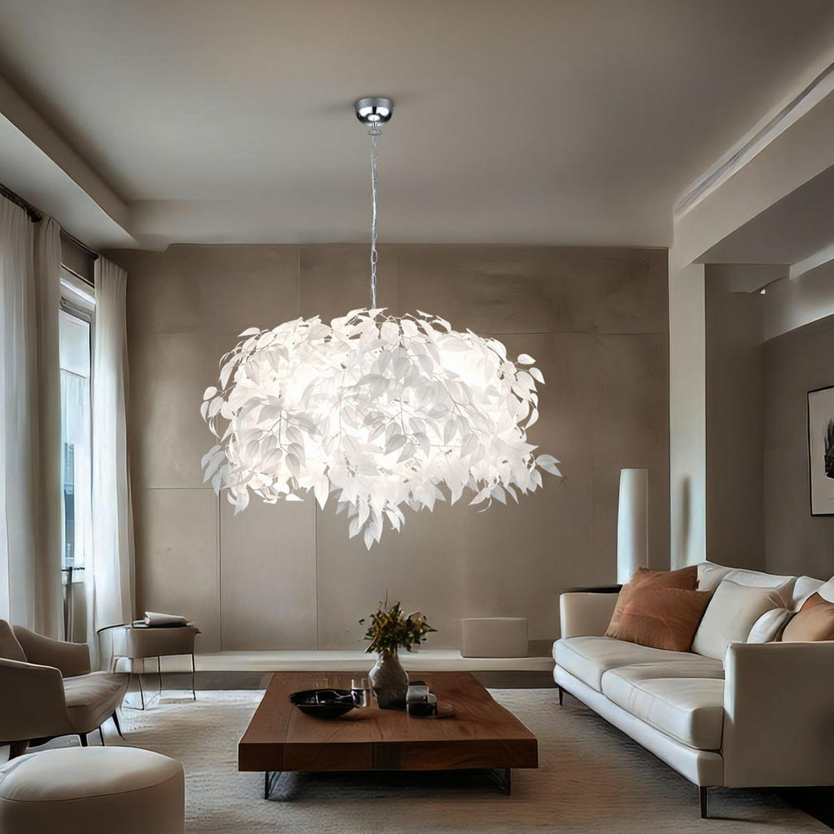 HÄNGELEUCHTE LEAVY Weiß Chrom Blätter - Weiß, Metall (70/70/150cm)