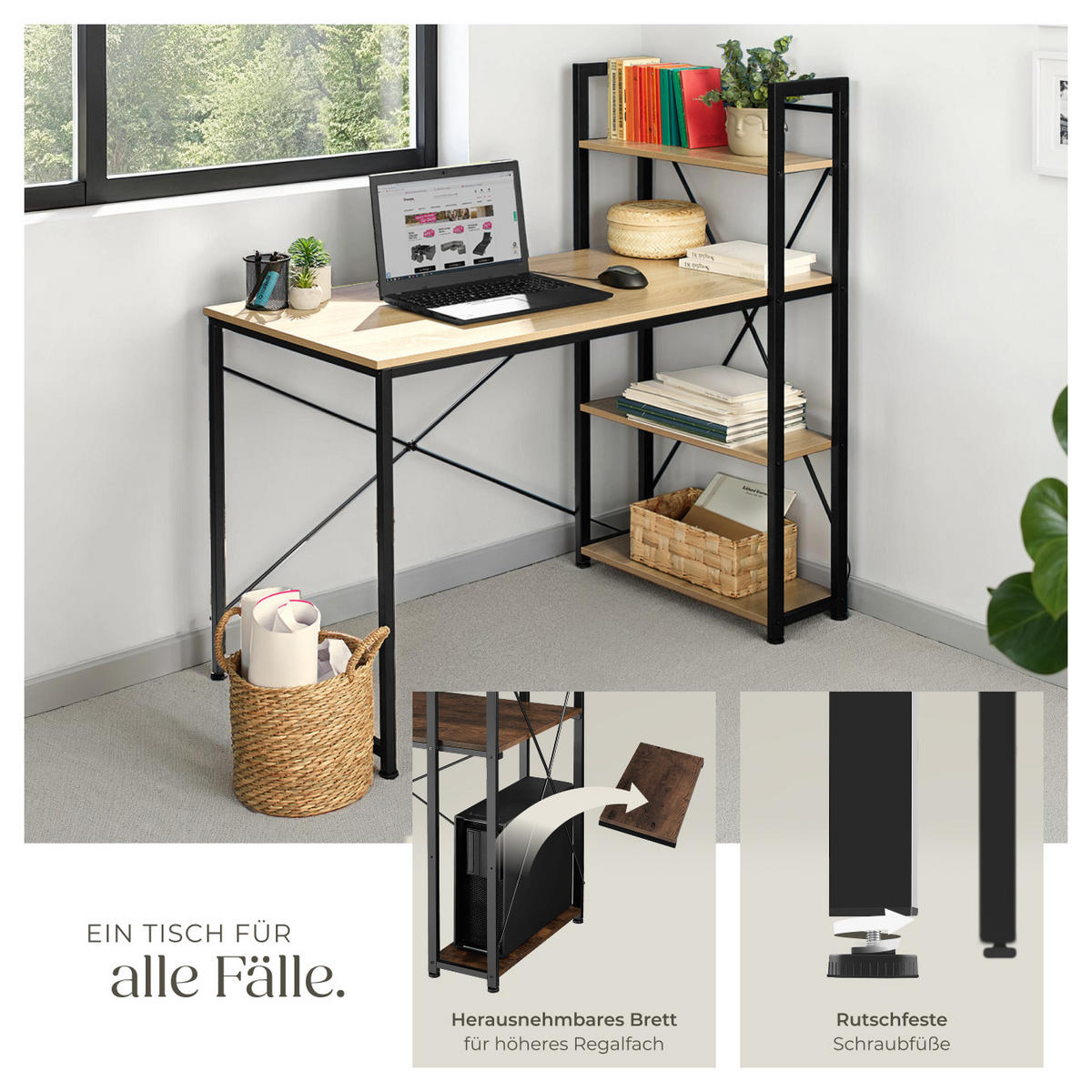 COMPUTERTISCH Hershey,122 x 61 x 120 cm,Industrial Holz hell, Eiche Sonoma - Naturfarben, Holzwerkstoff (122/61/120cm) - tectake