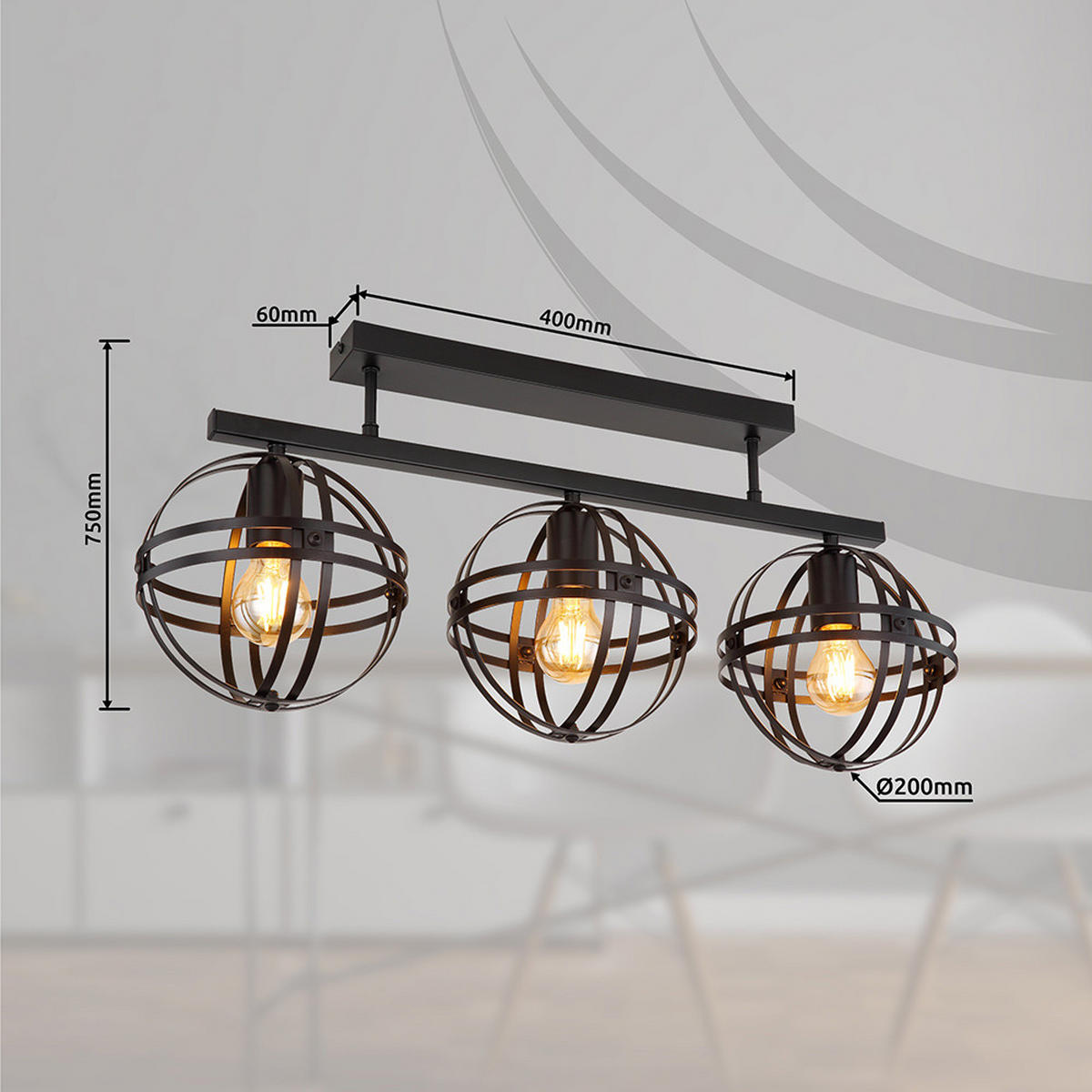 LED DECKENLEUCHTE schwarz Kugel-Form - Schwarz, Metall (70/20/32cm) - Globo Lighting