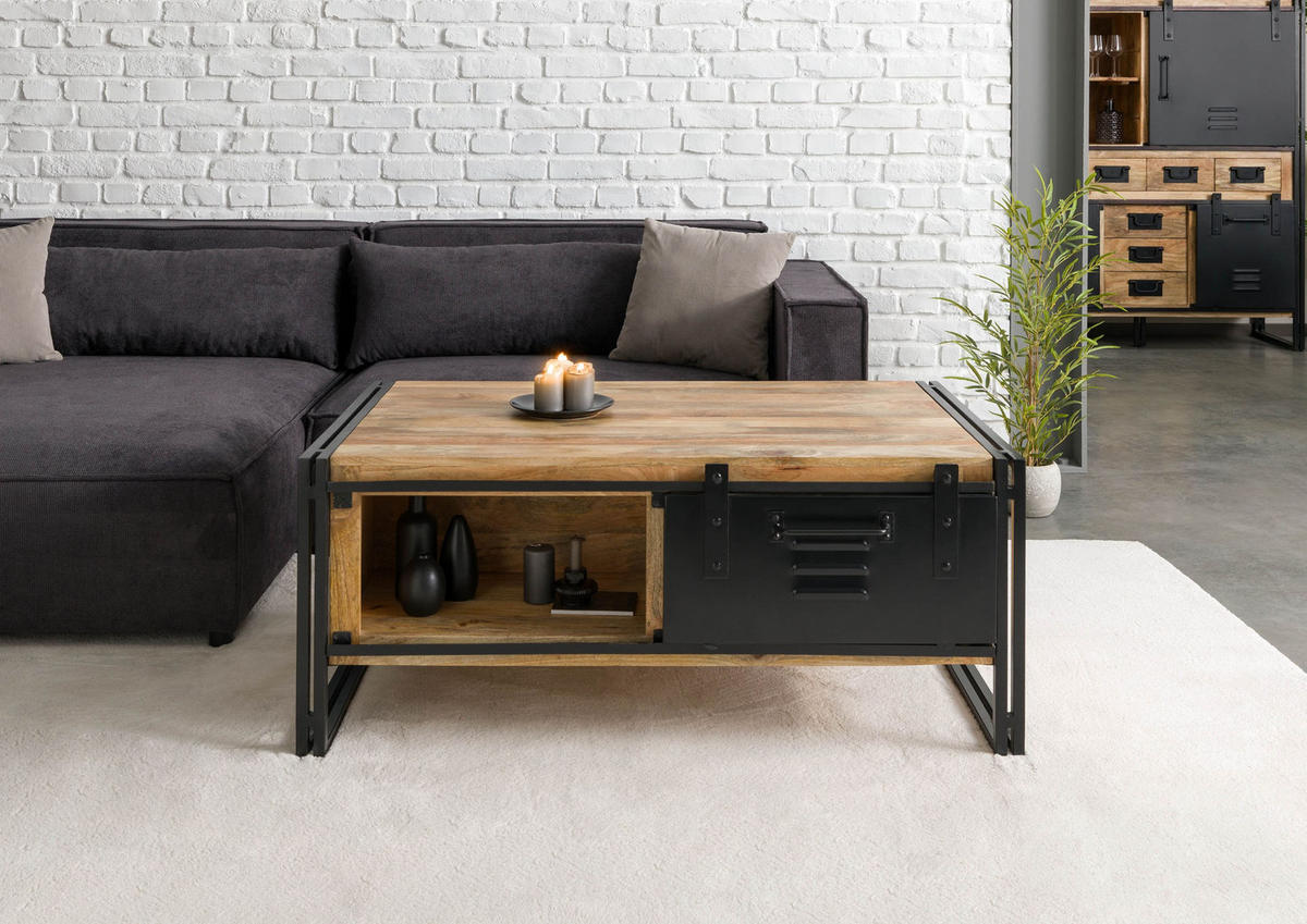 COUCHTISCH Mango 120x70x50 natur klar lackiert / Metall schwarz BLACKBURN #103 - Braun, Holzwerkstoff (120/70/50cm) - Massivmoebel24