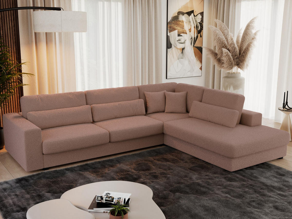 ECKSOFA Savona Rosa Boucle - rechts - Schwarz/Rosa, Kunststoff/Textil (249/316cm) - MKS