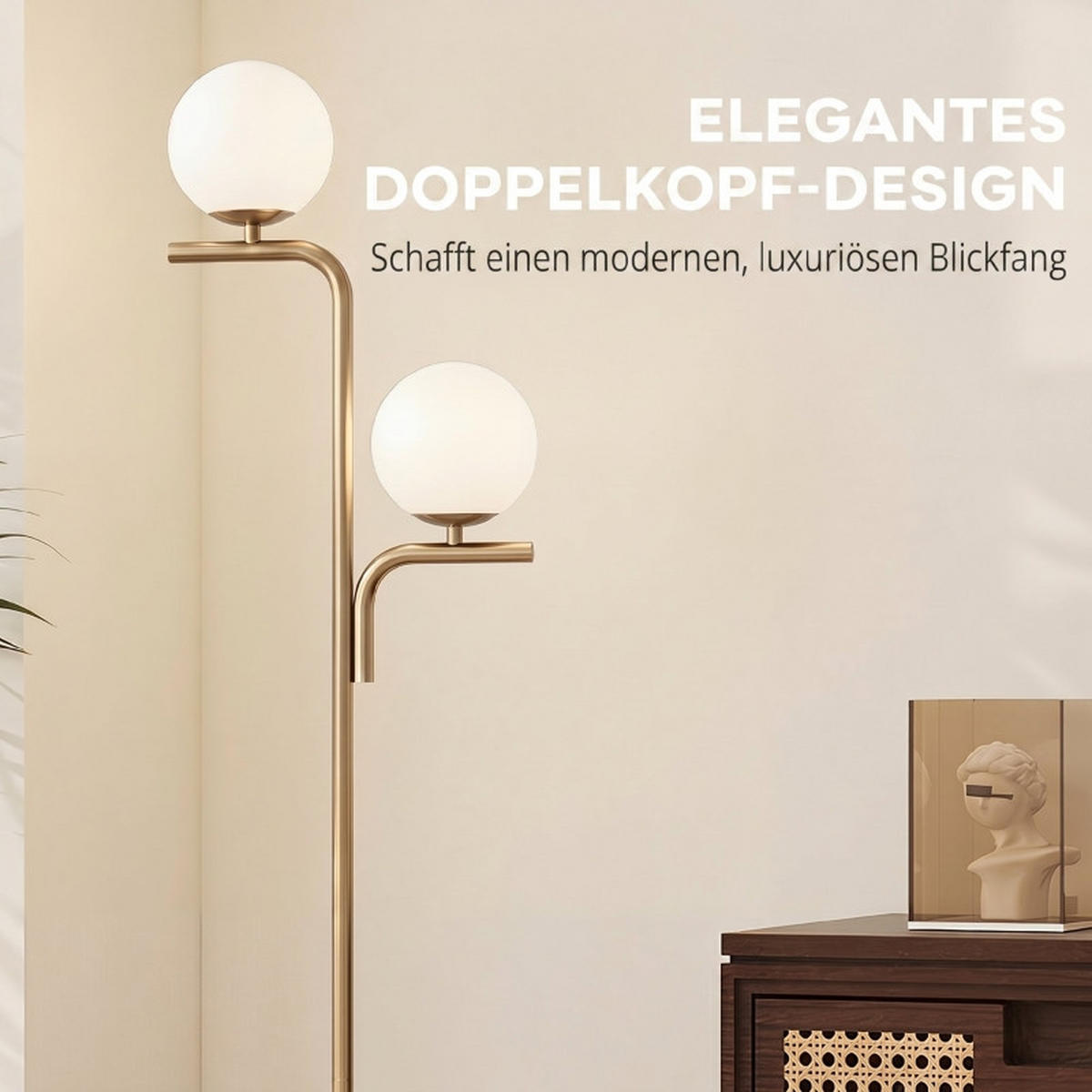 STEHLEUCHTE LED-Stehlampe 51x46x27cm Gold Moderne Bodenlampe mit Glaskugel Fußschalter - Goldfarben, Metall (33/28/170cm) - Raelunyi