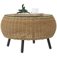 BEISTELLTISCH aus Polyrattan runder Kaffeetisch mit Glas - Braun, Metall (75/75/42cm) - Outsunny