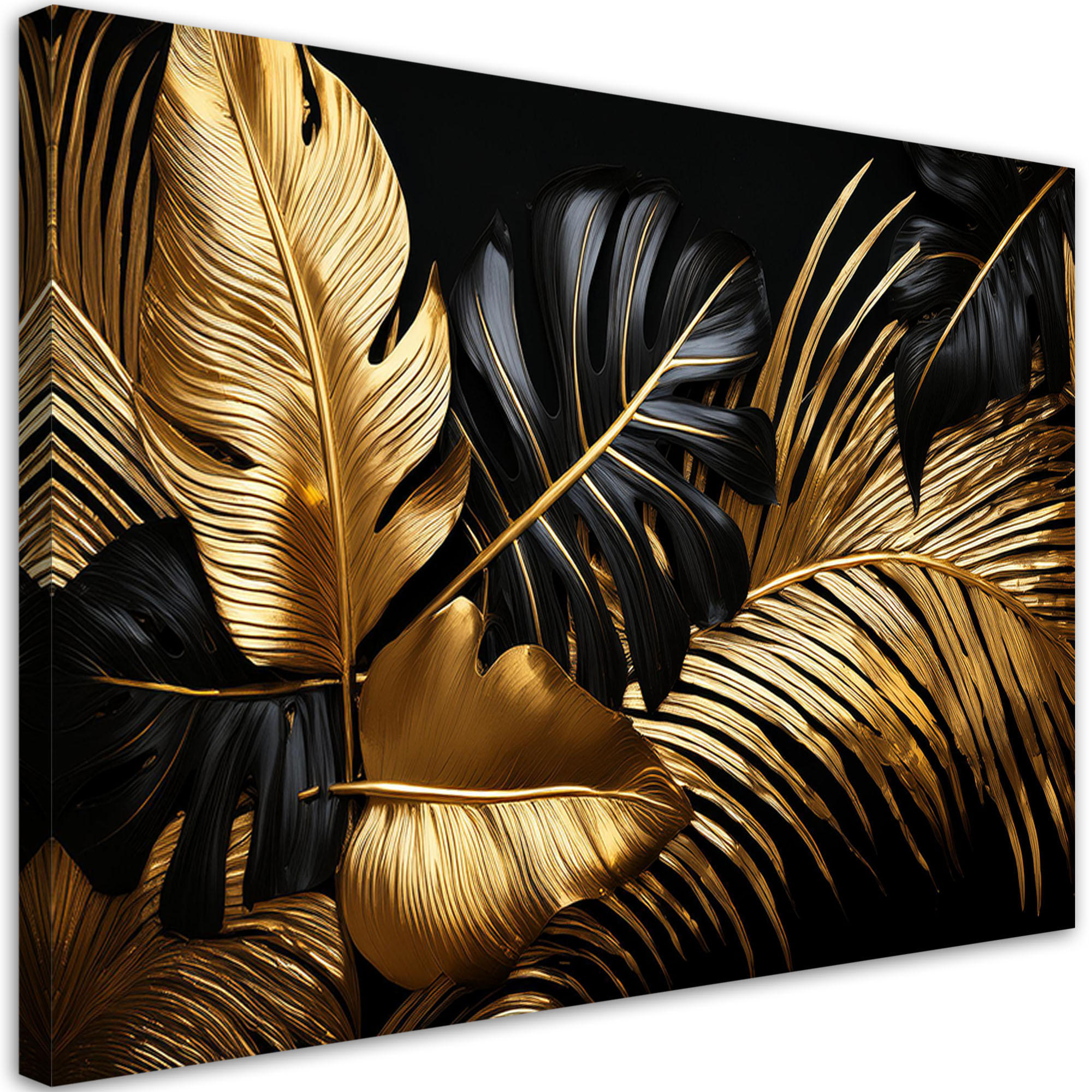 LEINWANDBILD Goldblatt auf schwarzem Hintergrund 100x70cm - Goldfarben, Textil (100/70cm) - Feeby