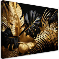 LEINWANDBILD Goldblatt auf schwarzem Hintergrund 100x70cm - Goldfarben, Textil (100/70cm) - Feeby