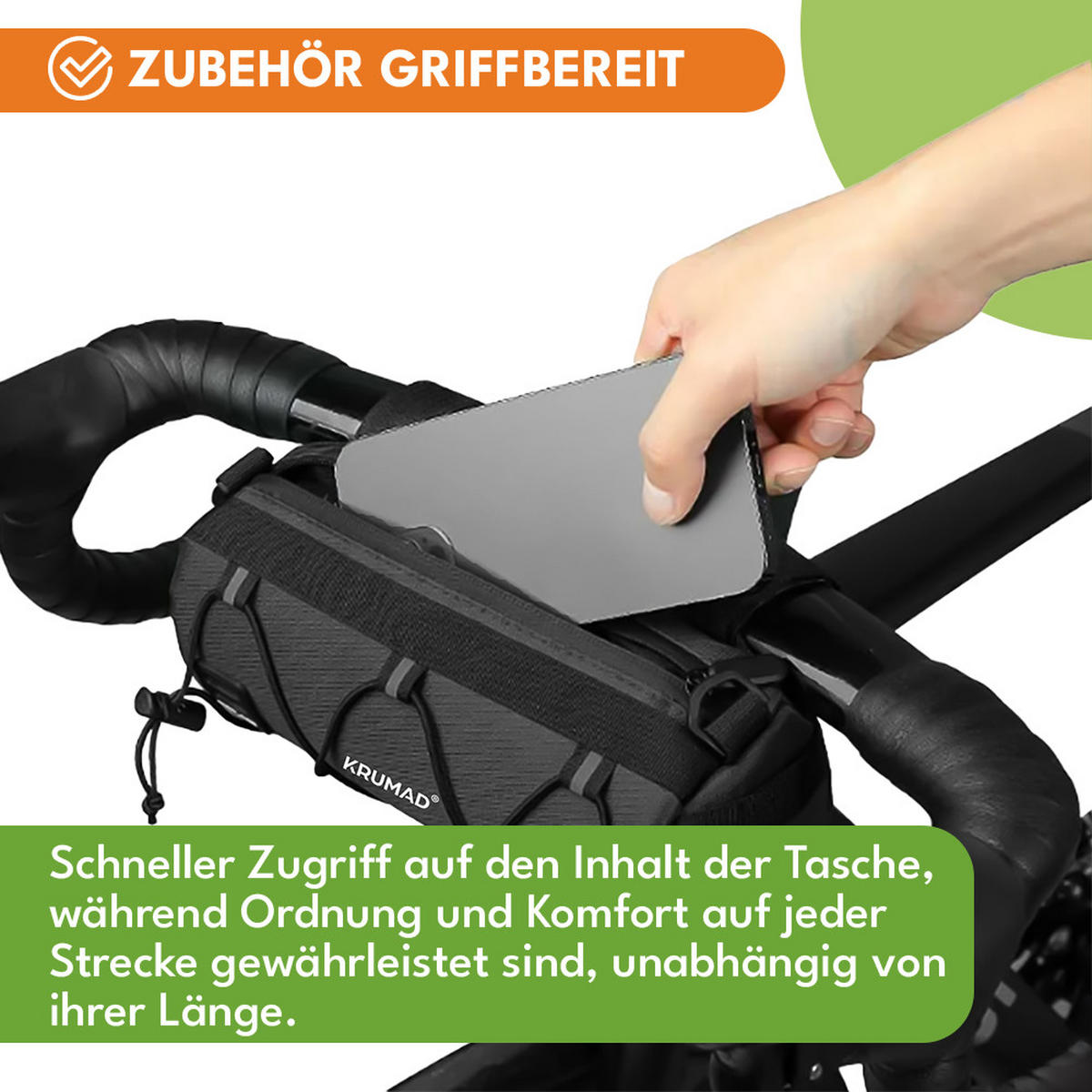 FAHRRADRAHMENTASCHE Lenkertasche Fahrrad mit Handyhalterung - Schwarz, Textil (10/11/22cm) - KRUMAD