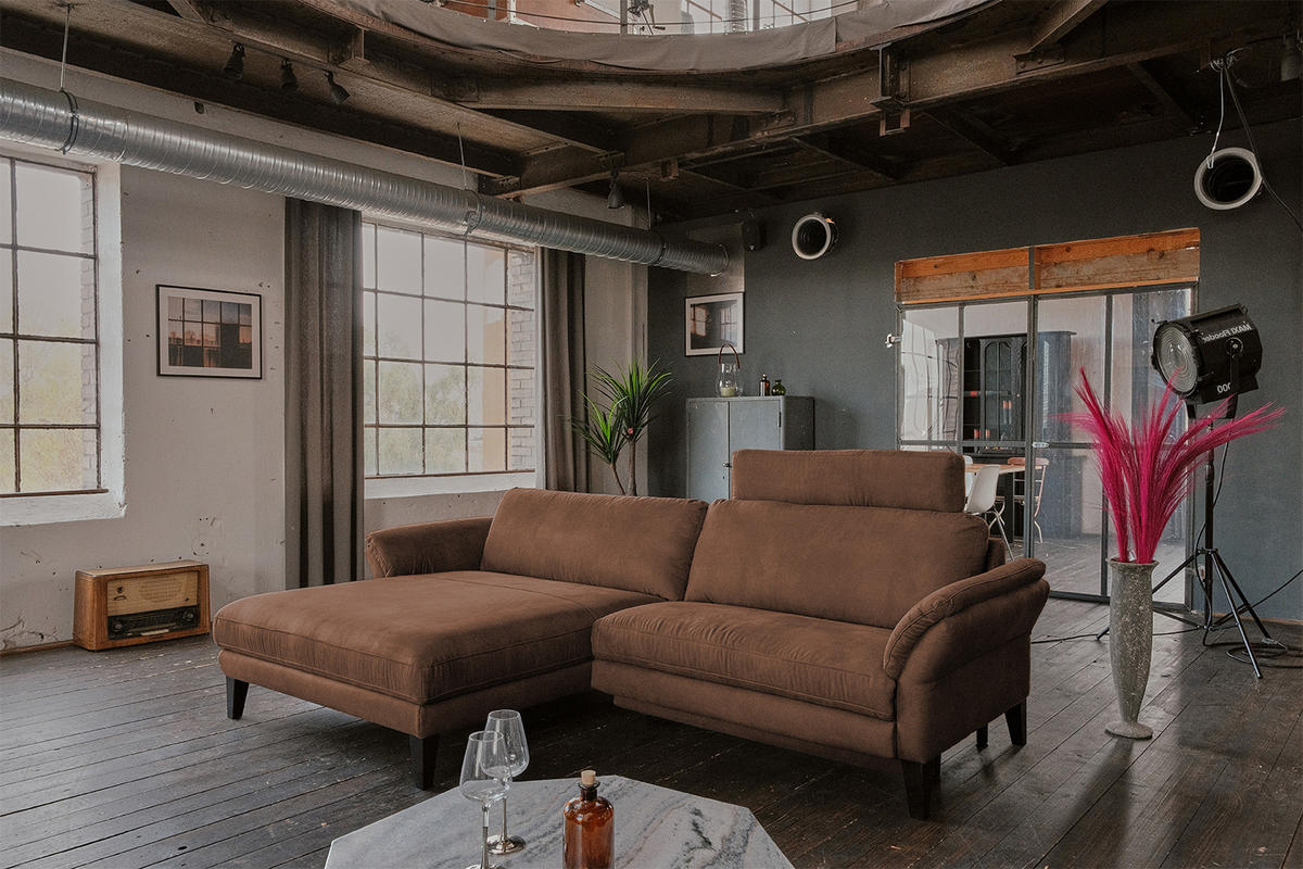 ECKSOFA MALTA Braun Webstoff - Dunkelbraun/Schwarz, Buchenholz/Textil (302/175cm) - KAWOLA