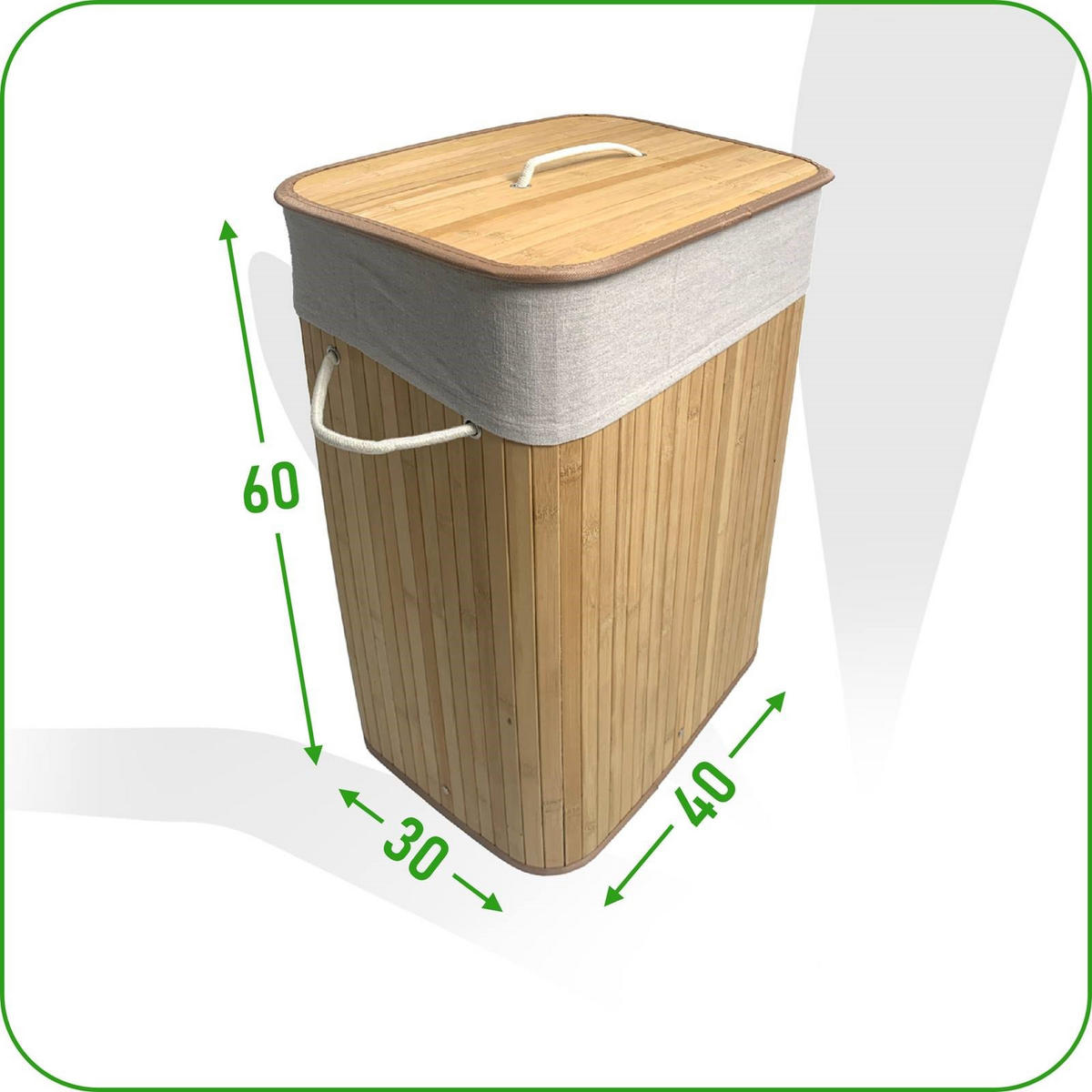 WÄSCHEKORB Bambus Stoff Naturfarben mit Deckel 40x30x60 cm - Naturfarben, Holz (40/60/30cm) - Begryf