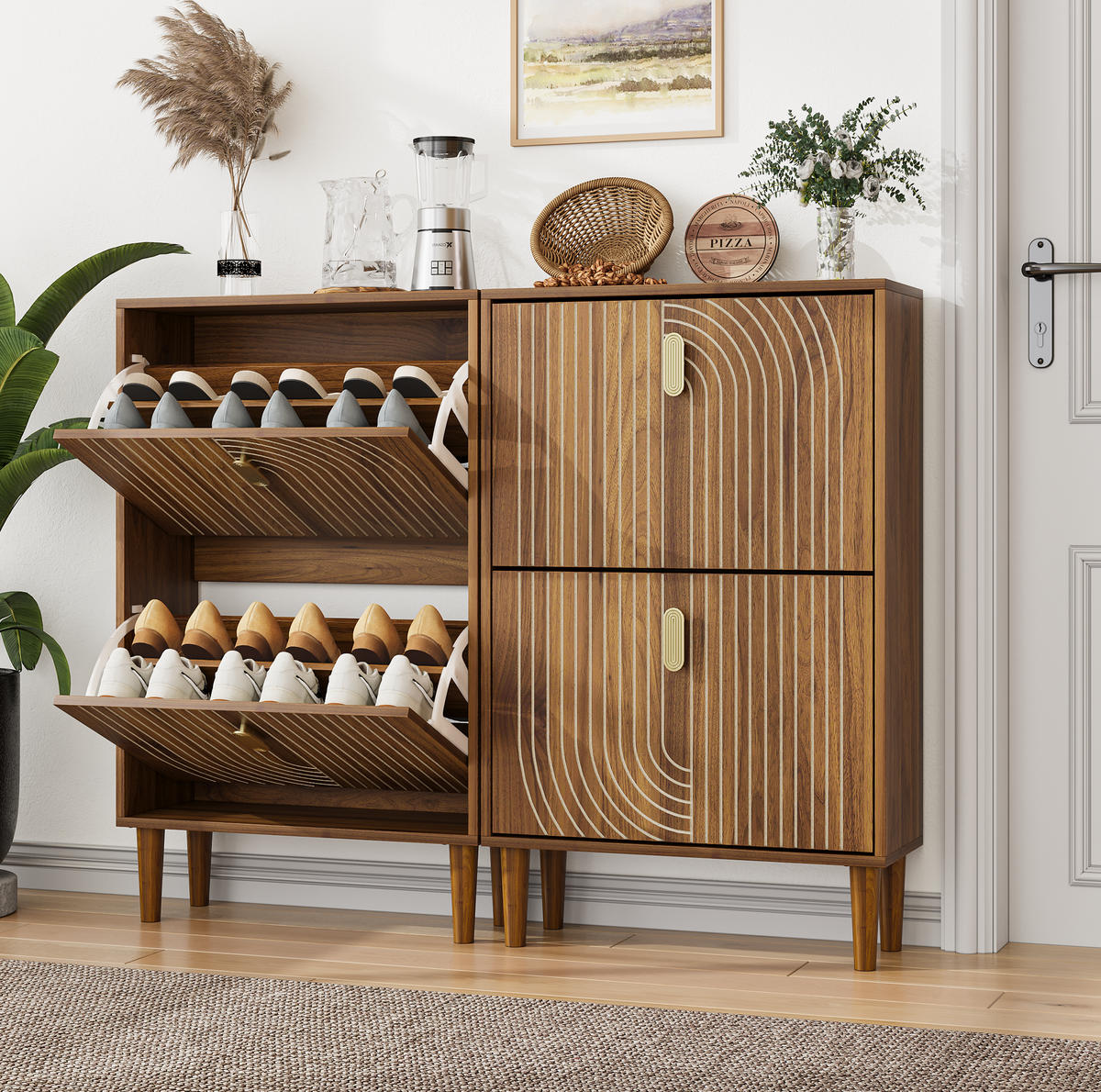 SCHUHSCHRANK 60 cm Braun mit 2 Klapptüren und verstellbaren Einlegeböden - Braun, Holzwerkstoff (60/96/24cm) - Flora Grace