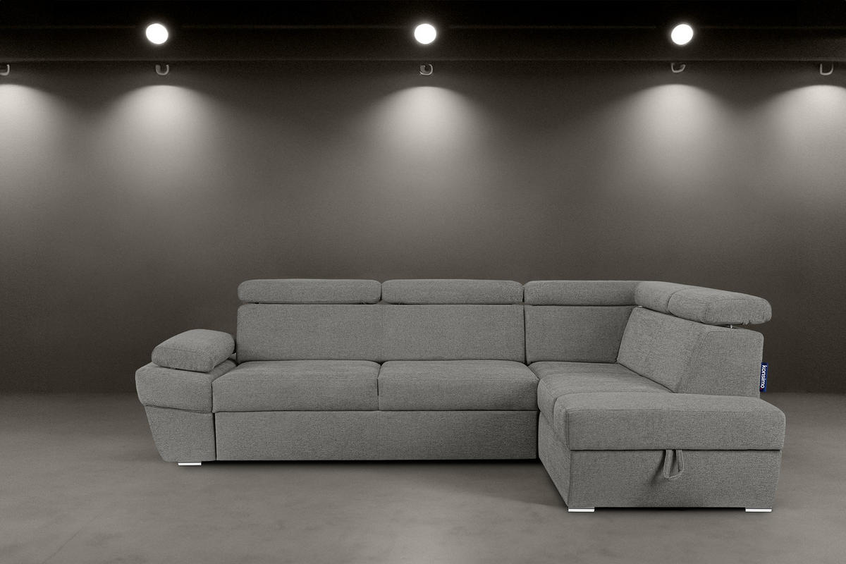 SCHLAFECKSOFA RATLO rechts 4/5-Sitzer mit Bettkasten in Lederoptik, grau - Silberfarben/Grau, Textil (270/190cm) - KONSIMO®