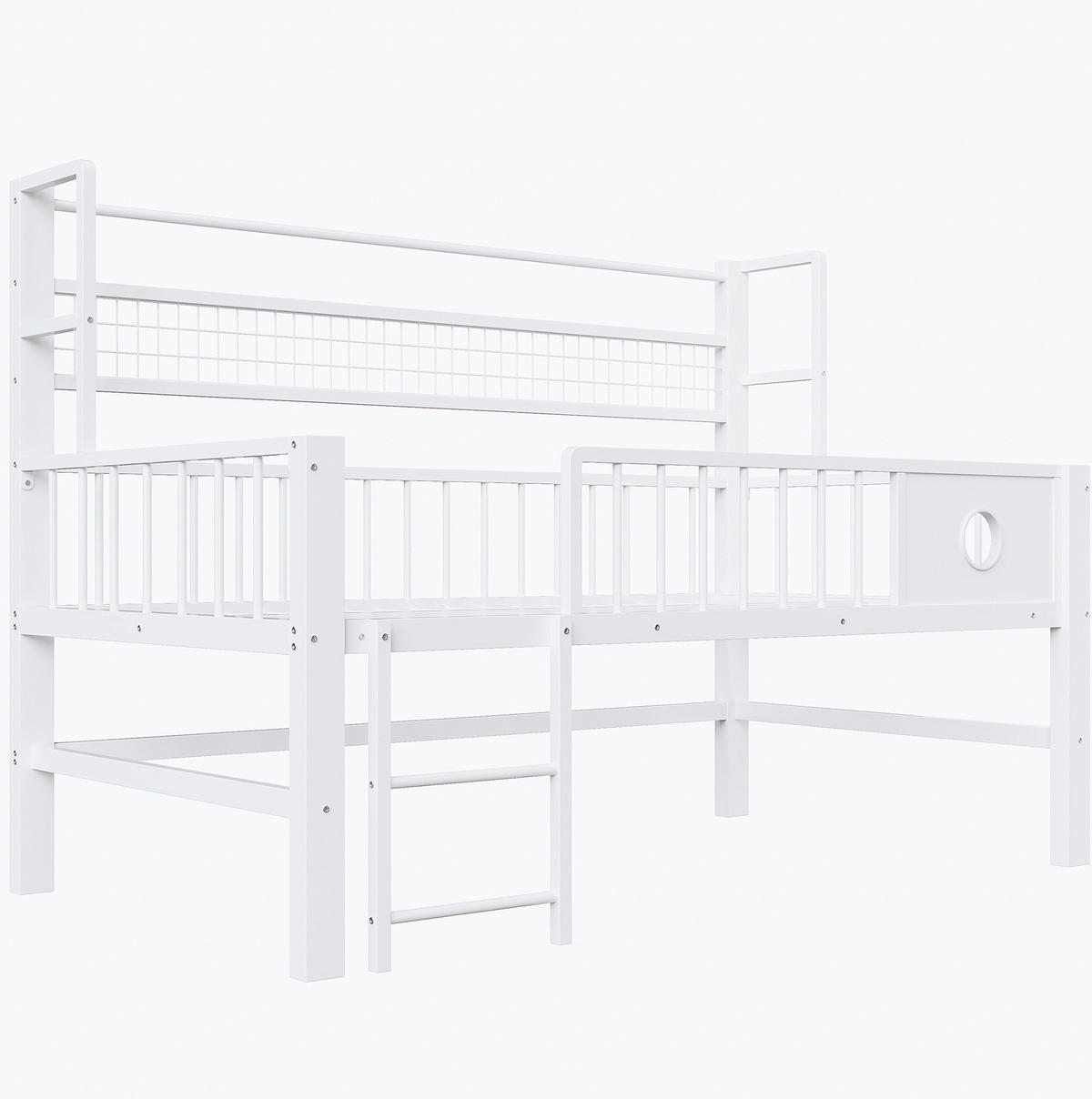 NIEDRIGES HOCHBETT 90/200 cm, Weiß mit Stauraum und Kleiderstange - Weiß, Metall (90/200cm) - MIVRAY